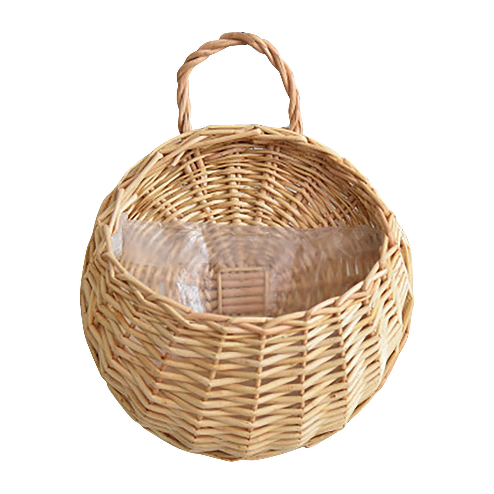 Wicker Storage Basket with Handles,Wall Pot Hanging Basket Storage Small Wicker Basket, Woven Handmade Basket Basket Flower Patio & Garden,Handwoven Craft,Leak Proof Lining,6.3x8.27',Beige Brown - Image 2
