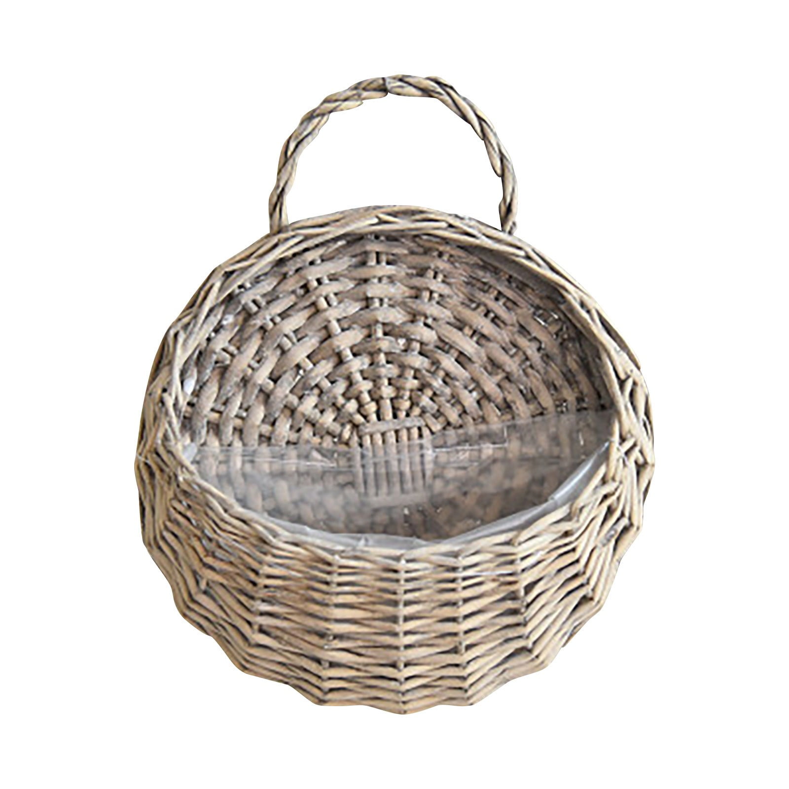 Wicker Storage Basket with Handles,Wall Pot Hanging Basket Storage Small Wicker Basket, Woven Handmade Basket Basket Flower Patio & Garden,Handwoven Craft,Leak Proof Lining,6.3x8.27',Beige Grey - Image 1