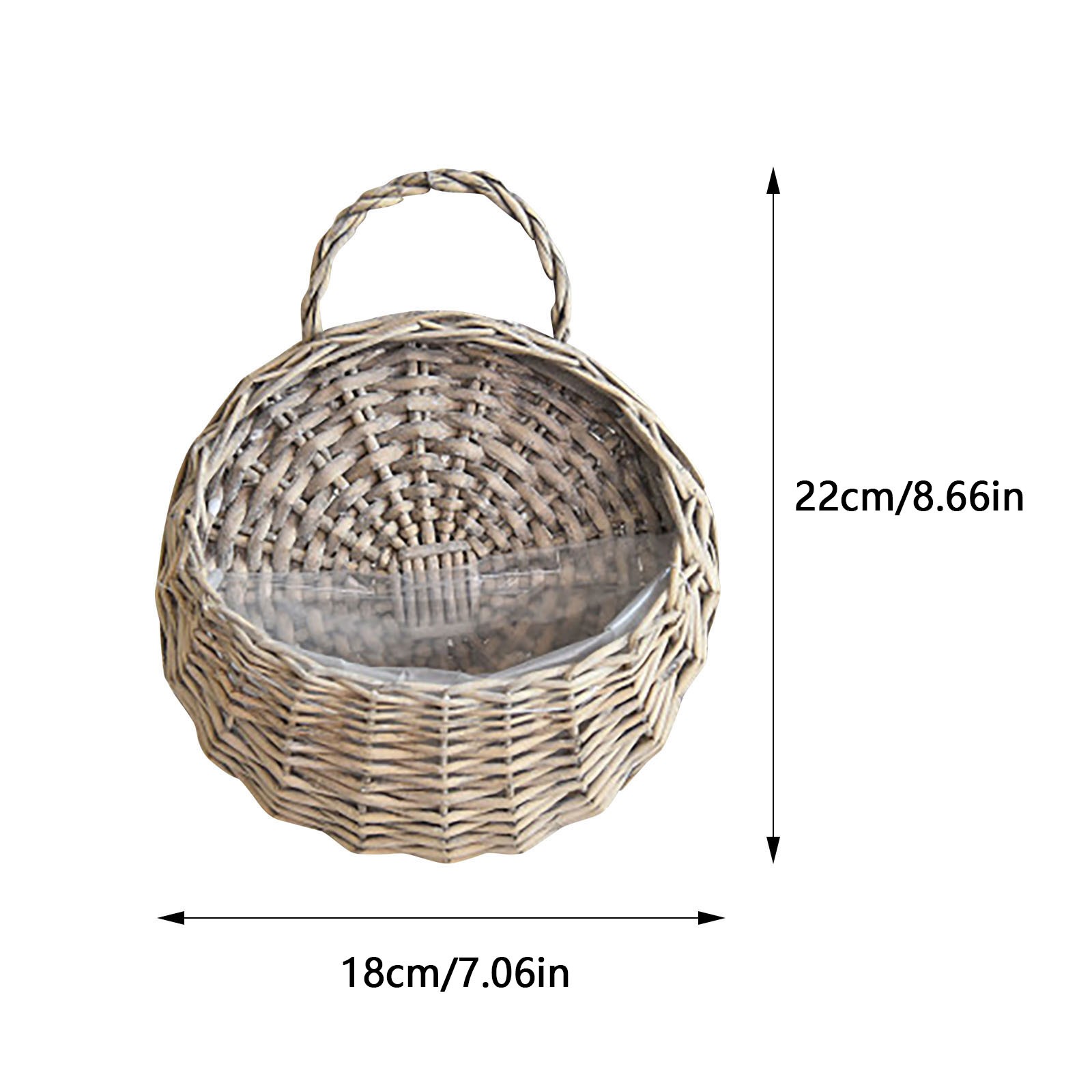 Wicker Storage Basket with Handles,Wall Pot Hanging Basket Storage Small Wicker Basket, Woven Handmade Basket Basket Flower Patio & Garden,Handwoven Craft,Leak Proof Lining,6.3x8.27',Beige Grey - Image 3