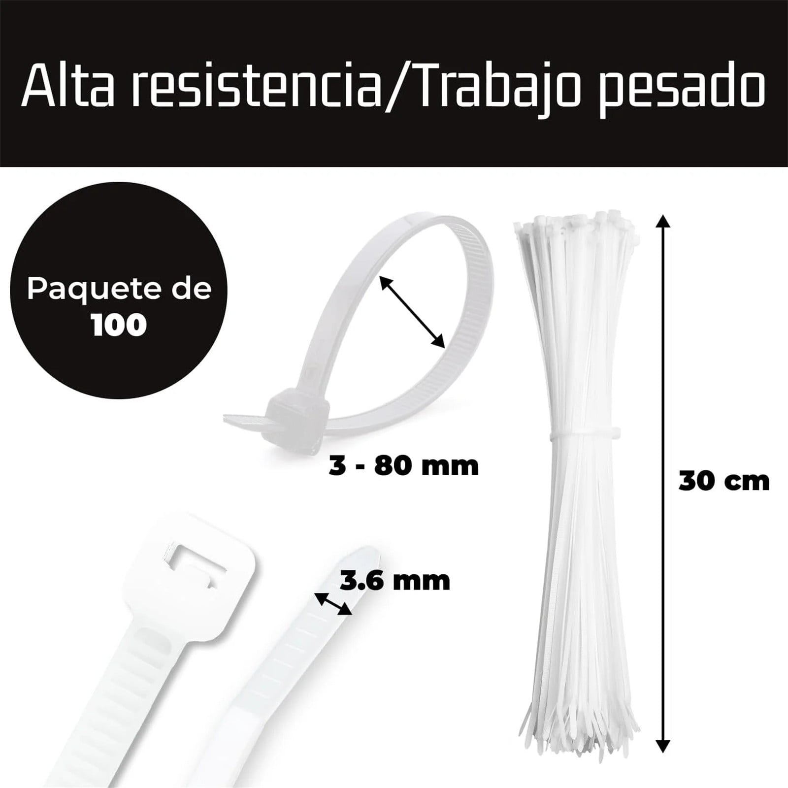 Cable Zip Ties,100 Pack White One Sizes 12 Inch Length,Nylon Universal Cable Tie,Multi-Purpose Self-Locking Nylon Cable Cord Management ,Heavy Duty Durable Adjustable Plastic Wire Ties for Home White - Image 2