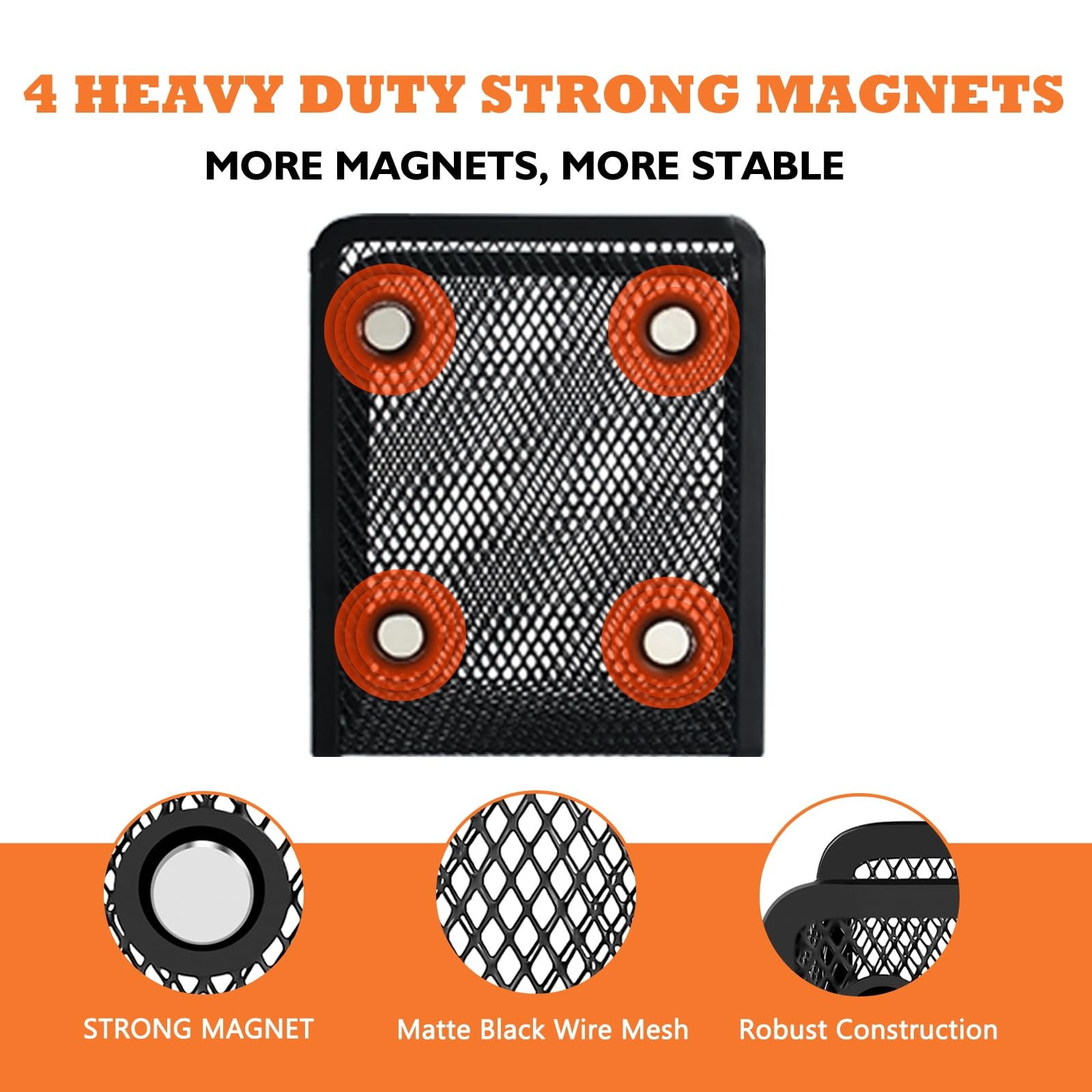Magnetic Pencil Holder, Magnets Marker Holder, Mesh Storage Basket Organizer with Extra Strong Magnet, Mesh Pen Holder for Refrigerator, Whiteboard, Locker Accessories, Office Supplies, 3.93x3.54x4.9 3.54x3.93x4.92 Black - Image 4