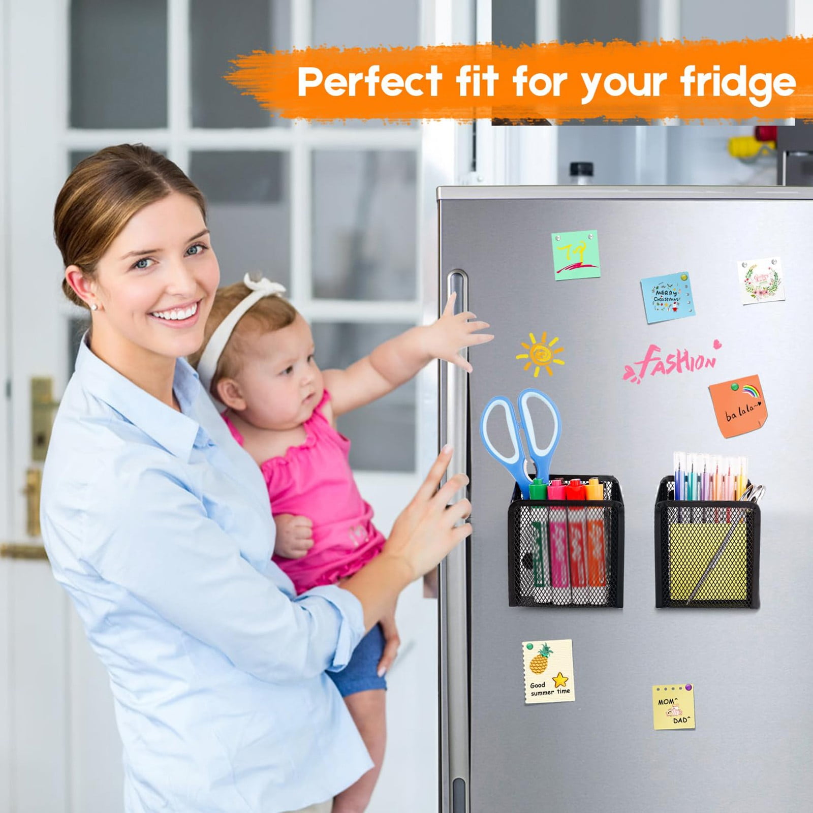 Magnetic Pencil Holder, Magnets Marker Holder, Mesh Storage Basket Organizer with Extra Strong Magnet, Mesh Pen Holder for Refrigerator, Whiteboard, Locker Accessories, Office Supplies, 3.93x3.54x4.9 3.54x3.93x4.92 Black - Image 5