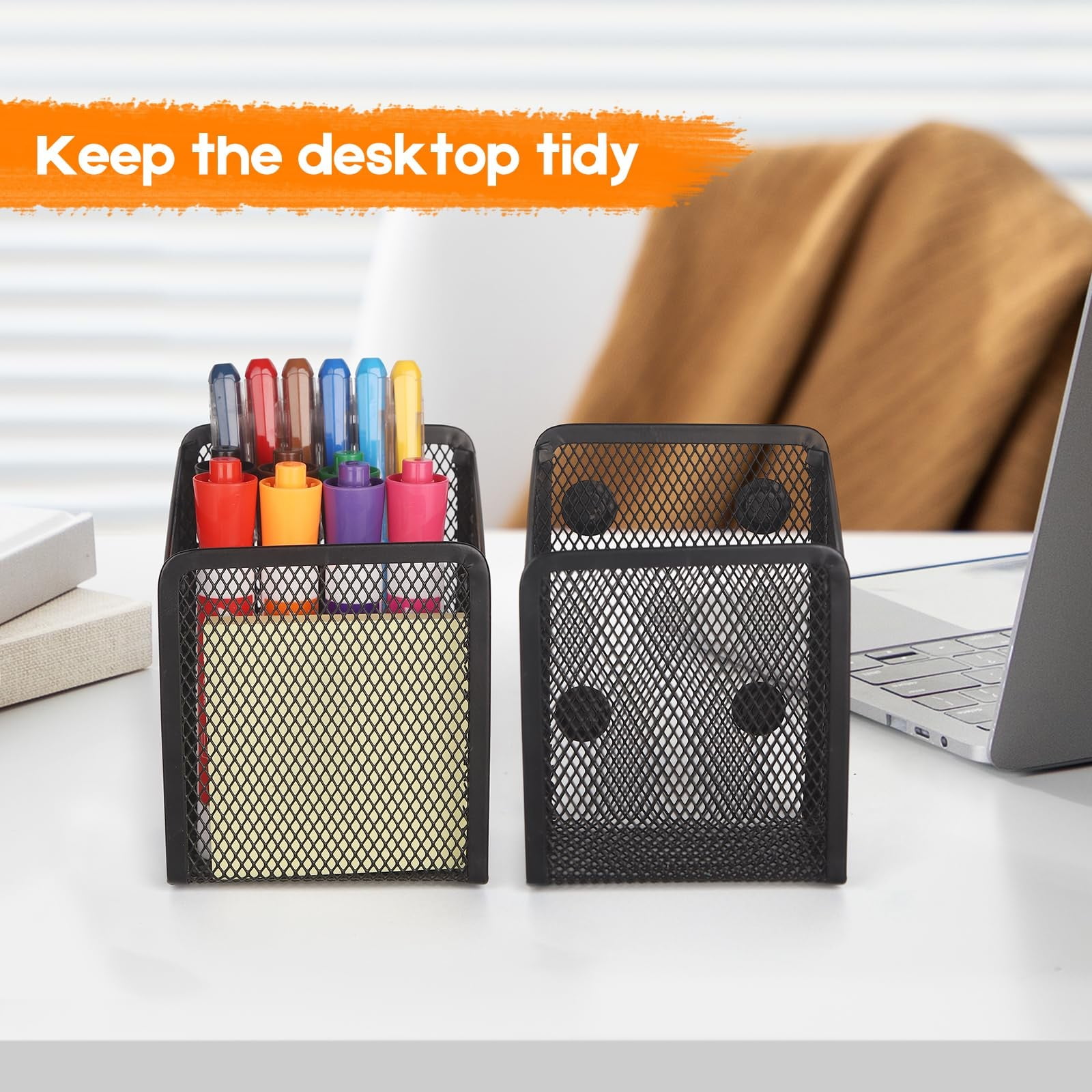 Magnetic Pencil Holder, Magnets Marker Holder, Mesh Storage Basket Organizer with Extra Strong Magnet, Mesh Pen Holder for Refrigerator, Whiteboard, Locker Accessories, Office Supplies, 3.93x3.54x4.9 3.54x3.93x4.92 Black - Image 6