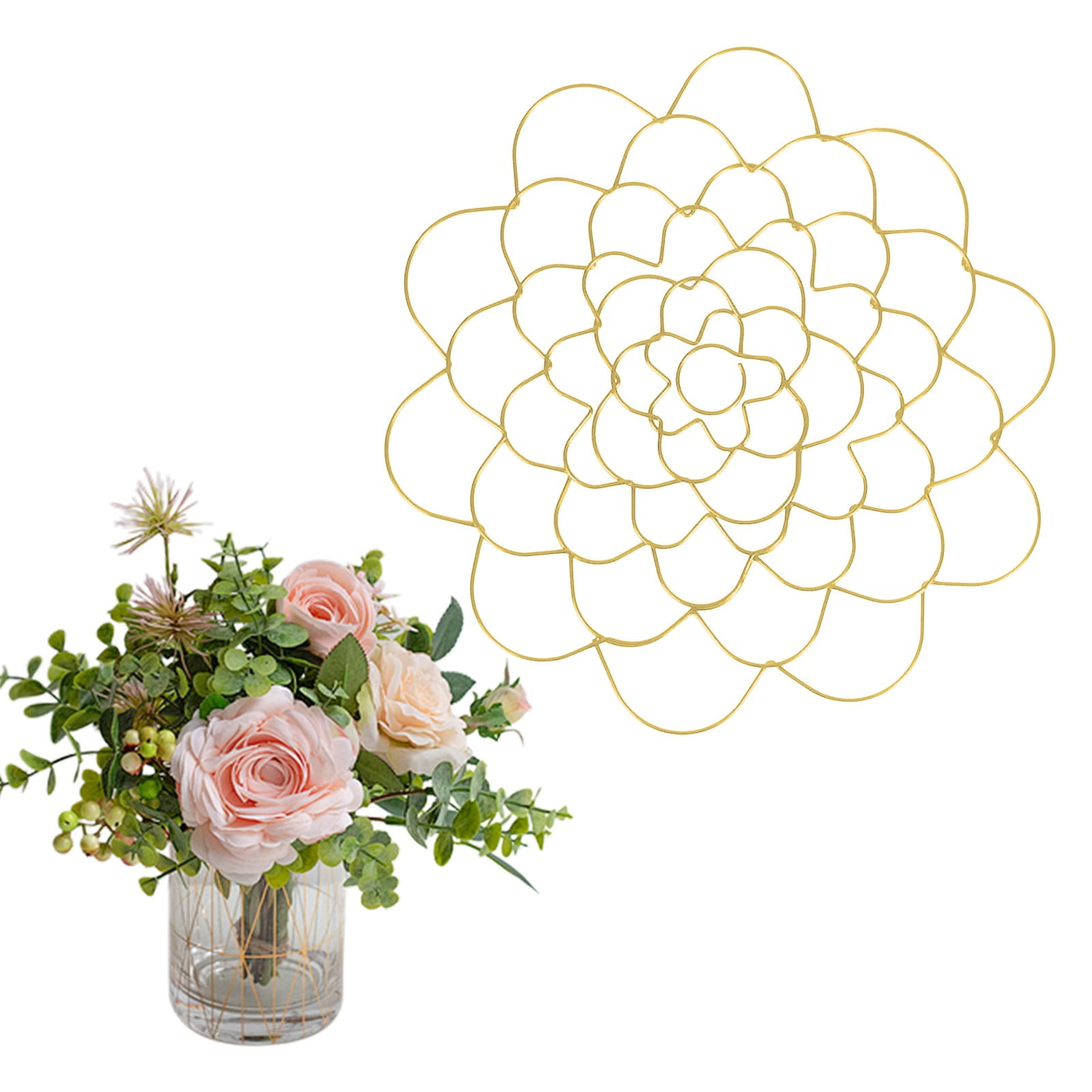 Stainless Steel Flower Arranger Frog, Wire Flower Arrangement Holder, Round Floral Lid Organizer Grid Tool, for Floral Plant Vase Stems Bouquets Fixation, Gold, 4 Inches 4
