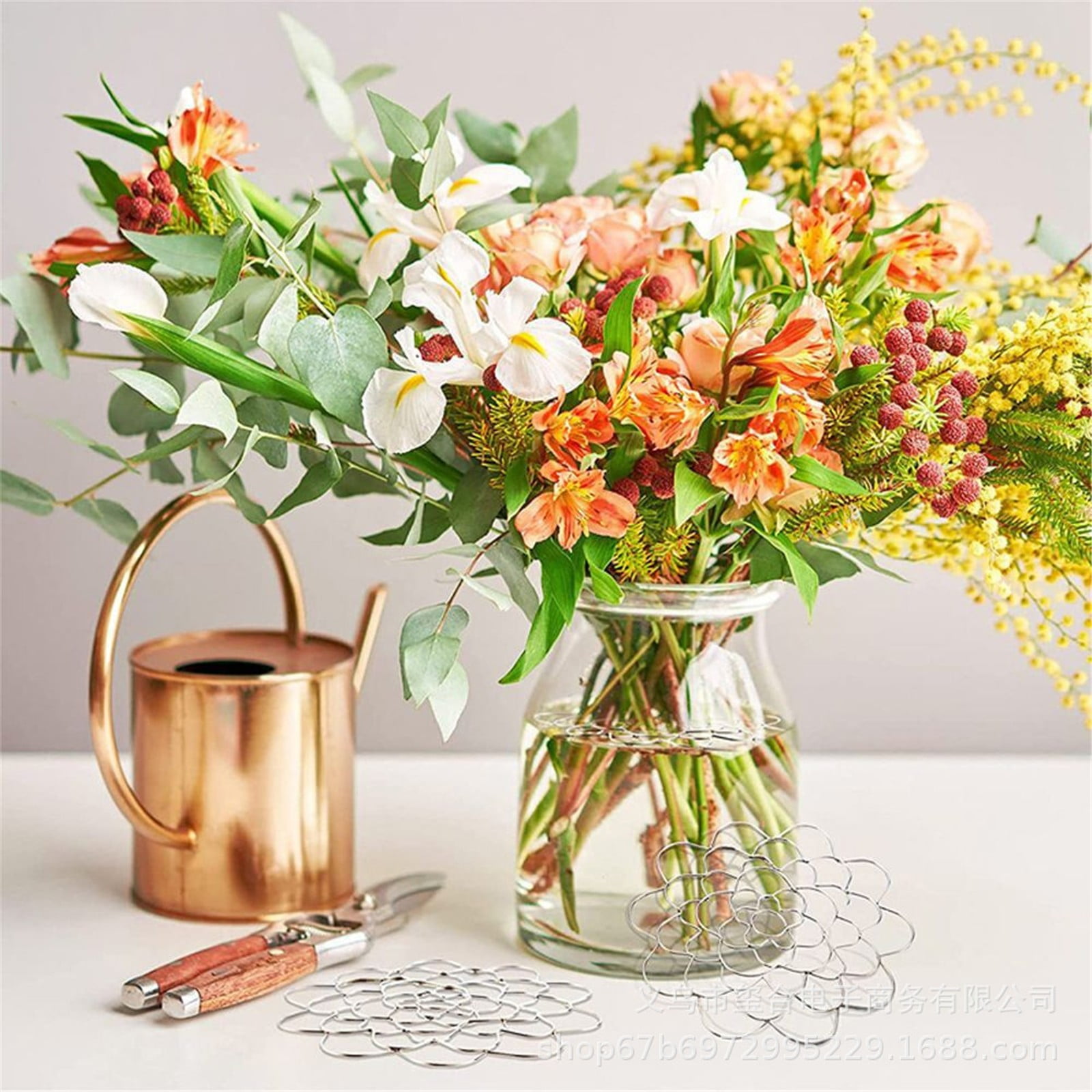 Stainless Steel Flower Arranger Frog, Wire Flower Arrangement Holder, Round Floral Lid Organizer Grid Tool, for Floral Plant Vase Stems Bouquets Fixation, Gold, 4 Inches 5