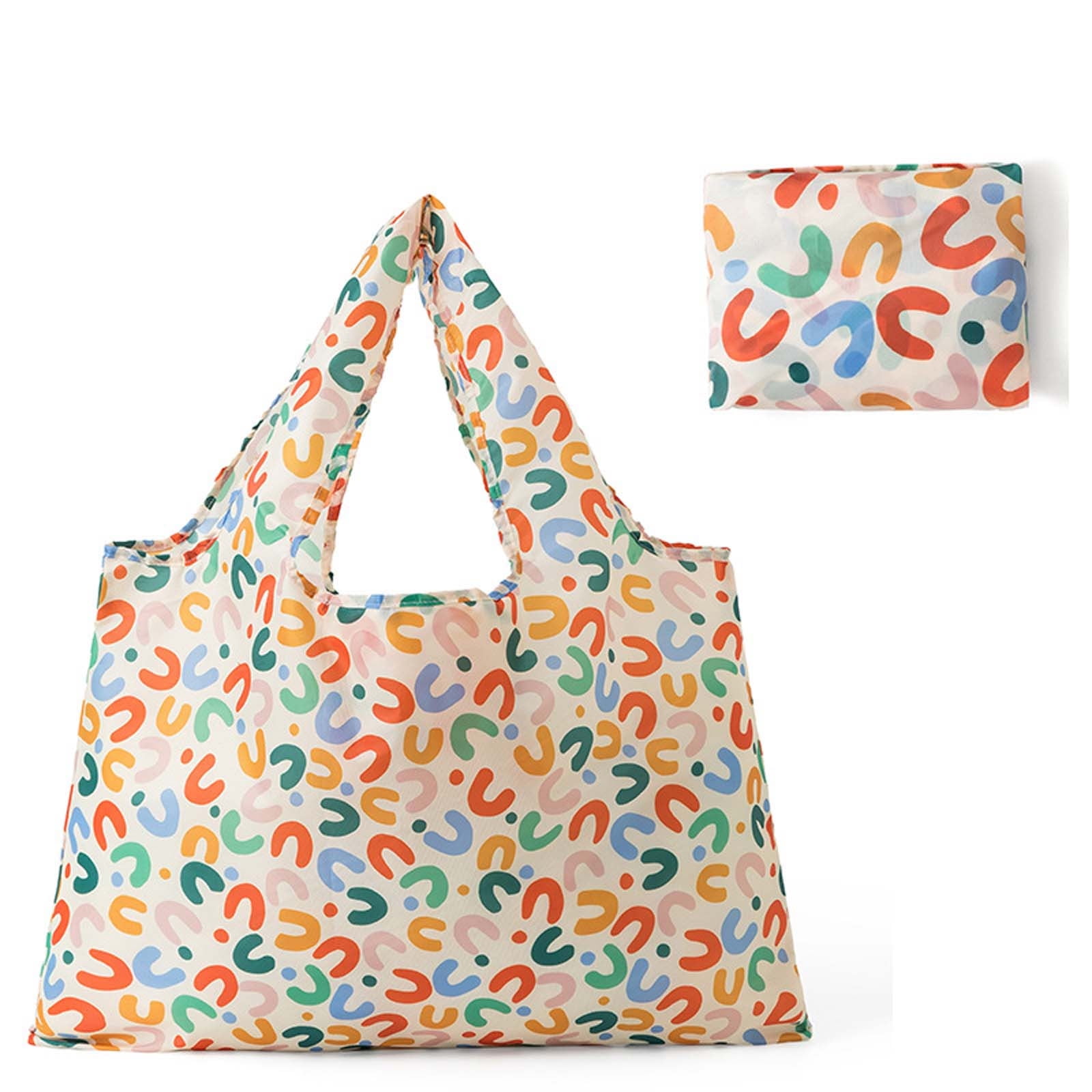2025 New Foldable Shopping Bag,Women Reusable Tote for Groceries,Washable Shopping Long Handles Fold-Up Pouch Heavy Duty Bulk,Lightweight Eco-Friendly Compact Bag for Travel Market Daily Use Storage E - Image 1
