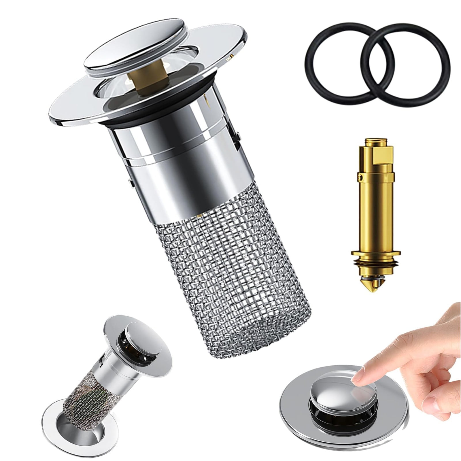 Bathroom Sink Stopper, Heavy Duty Hair Catcher, Pop Up Sink Drain Filter, for Bathroom Sink Stopper Replacement， Hair Catcher with Removable Stainless Steel Filter Basket, 1 Pcs, 2.36x3.15 2.36