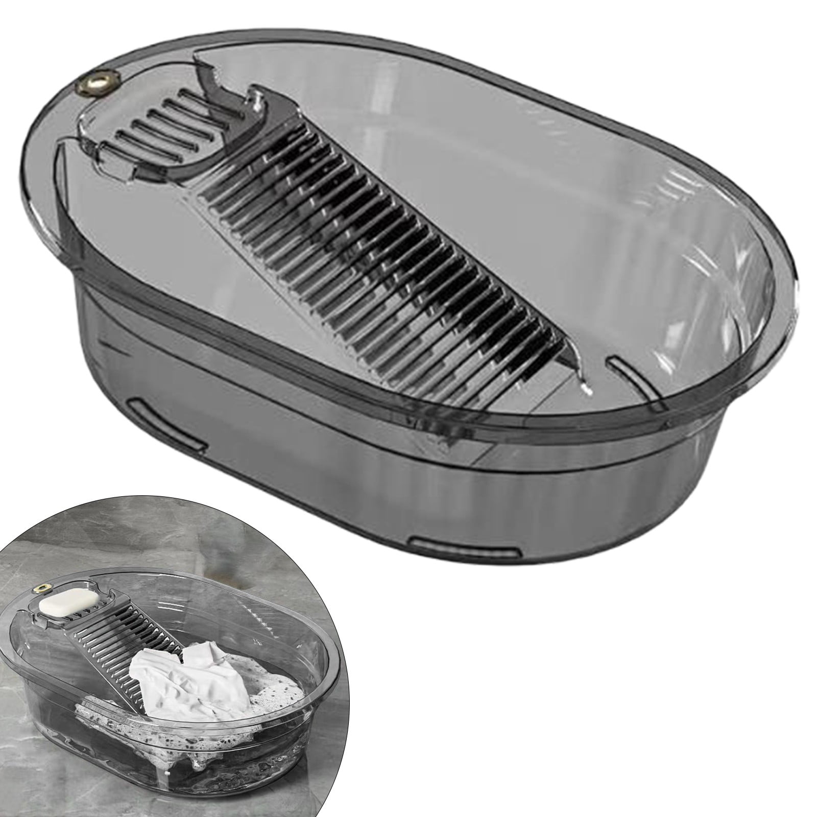 Portable Washboard, All-in-One Laundry Basin Set, Heavy-Duty Wash Board for Hand Washing Clothes, Built-in Scrub Surface, Drain Plug for Camping, RV, Emergency Use, Grey, 19.09x14.37x5.12 19.09x14.37x5.12 Gray - Image 2