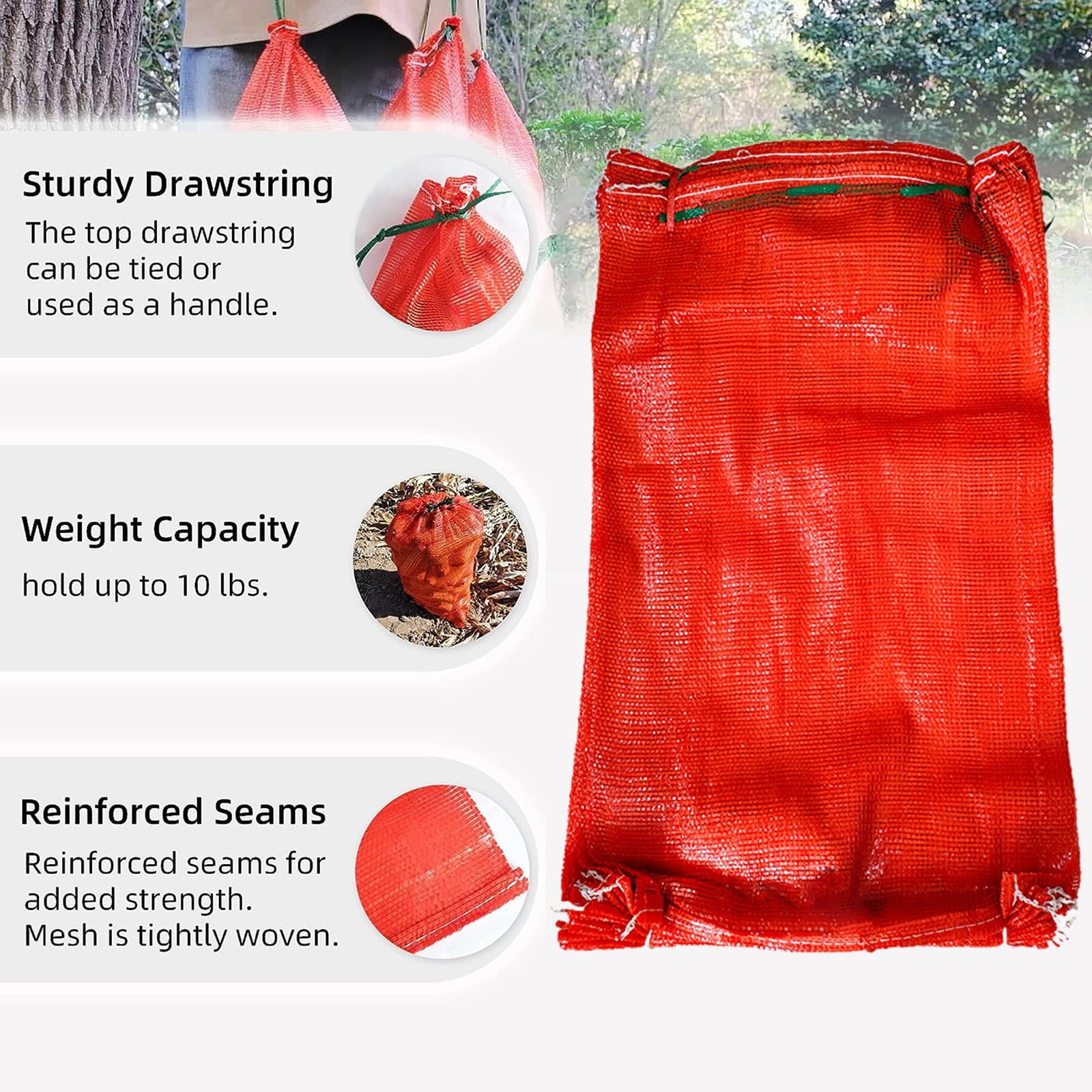 Mesh Produce Bags, 10 lbs Reusable Onion Sacks Vegetable Storage Bags Washable Net Bag, 10.63” x 18.5” for Onion Potato Firewood Crawfish, 1 Pcs 10.63