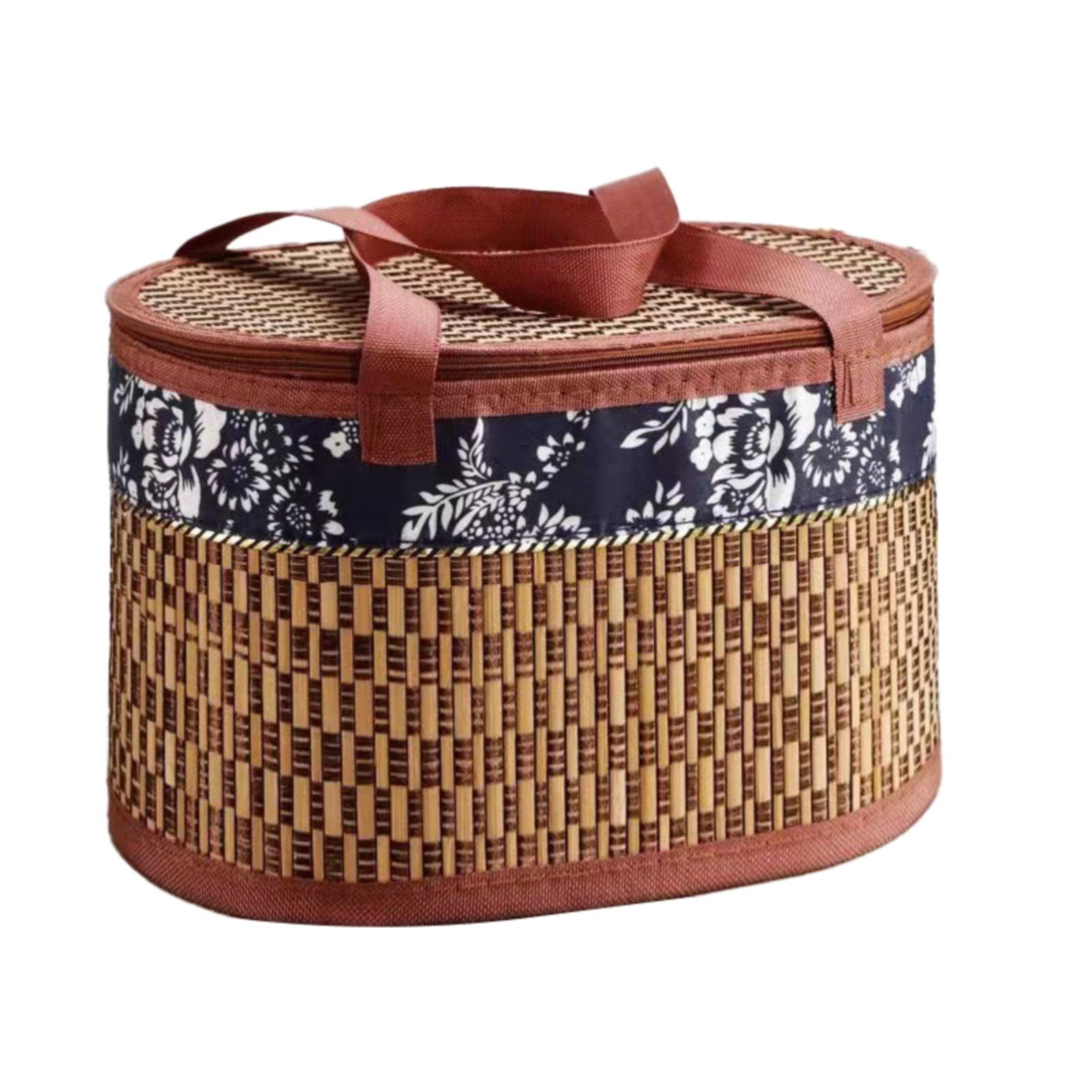 Wicker Basket with Lid,Wicker Picnic Basket with Double Handles,Woven Picnic Storage Rattan Wicker Egg Serving Gift Baskets Food Vintage Organizer Fruit Lid Hyacinth Medium Wicker Basket Brown - Image 1