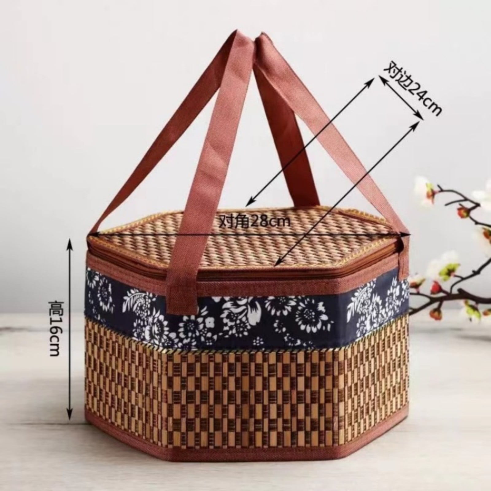 Wicker Basket with Lid,Wicker Picnic Basket with Double Handles,Woven Picnic Storage Rattan Wicker Egg Serving Gift Baskets Food Vintage Organizer Fruit Lid Hyacinth Medium Wicker Basket Brown - Image 5