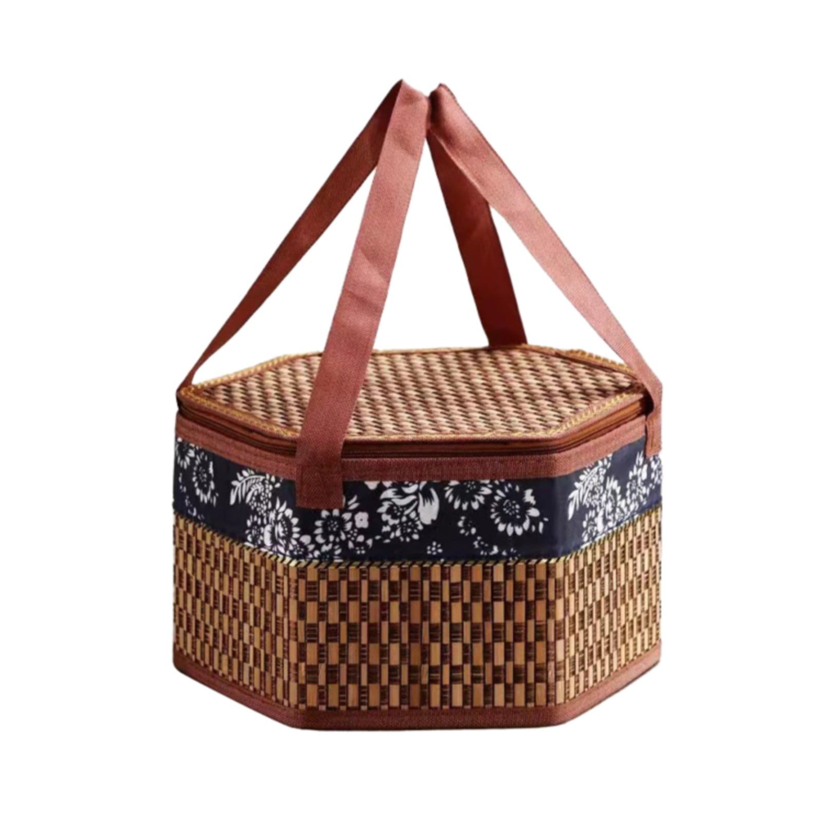 Wicker Basket with Lid,Wicker Picnic Basket with Double Handles,Woven Picnic Storage Rattan Wicker Egg Serving Gift Baskets Food Vintage Organizer Fruit Lid Hyacinth Medium Wicker Basket,Brown Khaki - Image 1