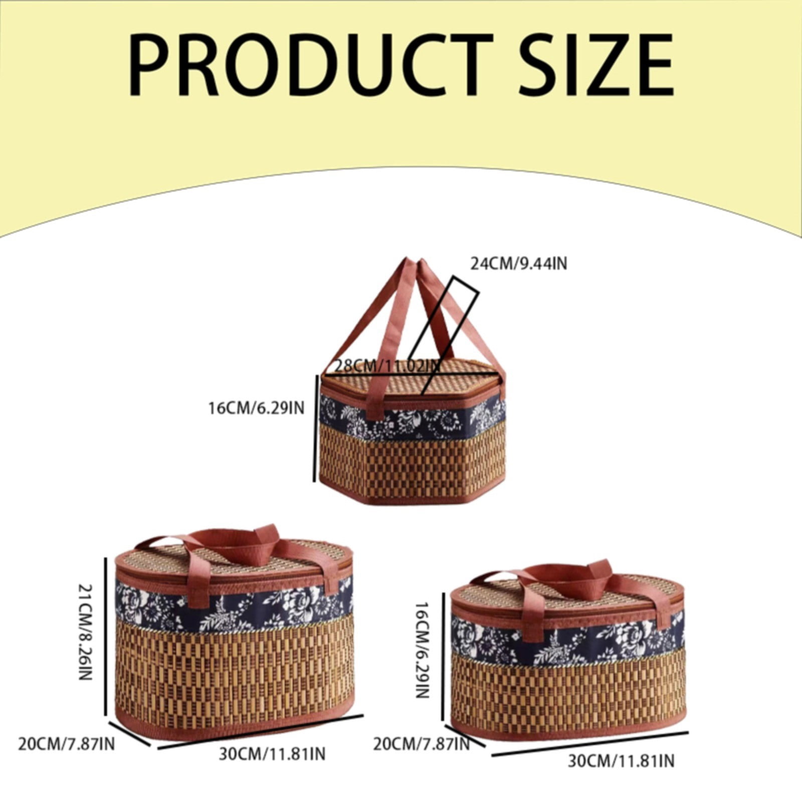 Wicker Basket with Lid,Wicker Picnic Basket with Double Handles,Woven Picnic Storage Rattan Wicker Egg Serving Gift Baskets Food Vintage Organizer Fruit Lid Hyacinth Medium Wicker Basket,Brown Khaki - Image 3