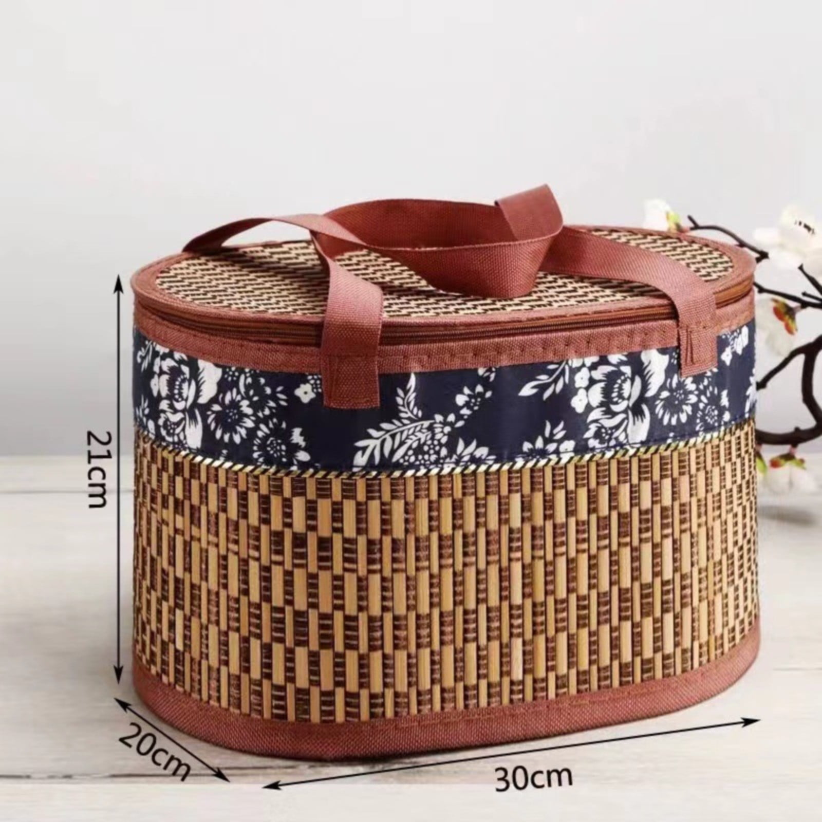 Wicker Basket with Lid,Wicker Picnic Basket with Double Handles,Woven Picnic Storage Rattan Wicker Egg Serving Gift Baskets Food Vintage Organizer Fruit Lid Hyacinth Medium Wicker Basket,Brown Khaki - Image 4