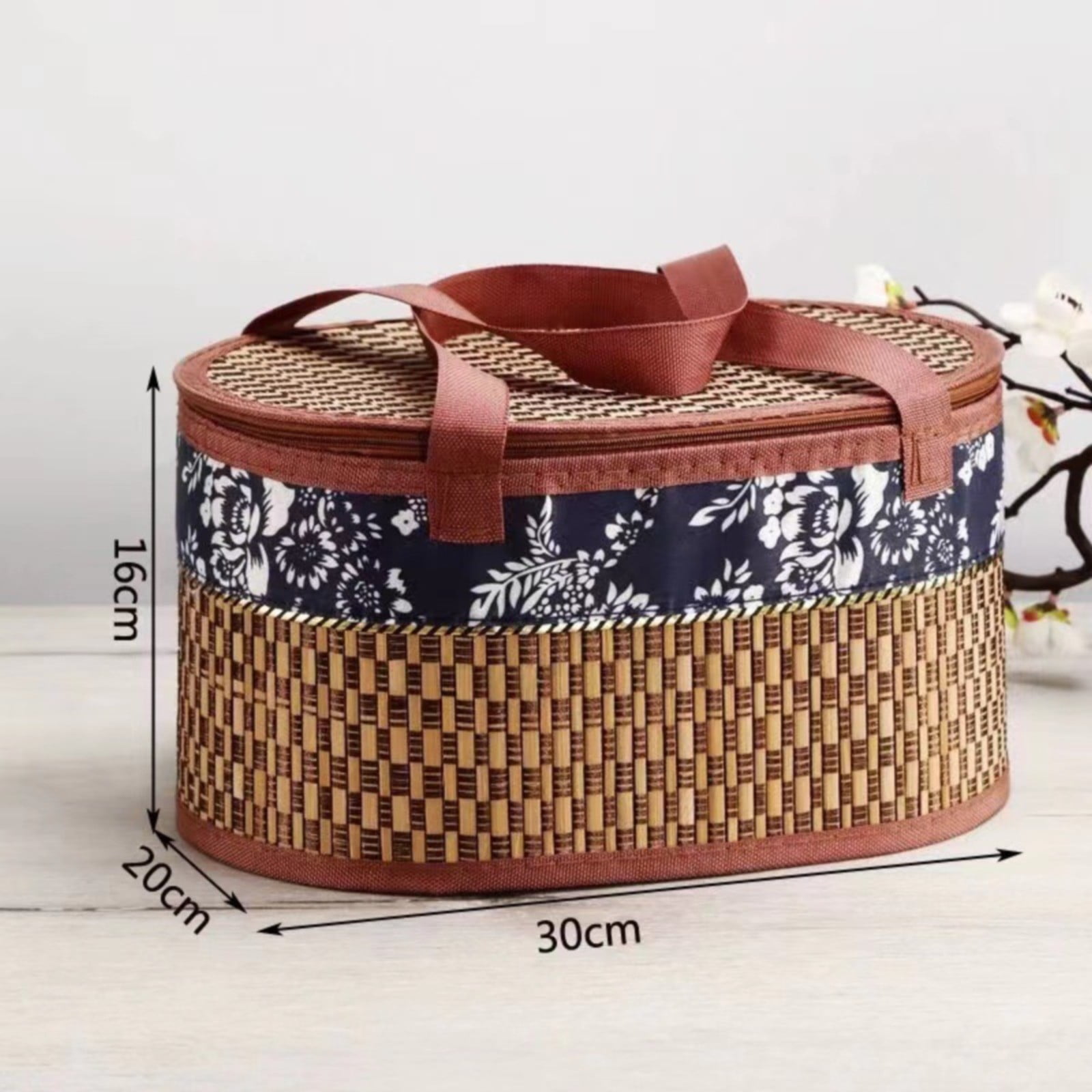 Wicker Basket with Lid,Wicker Picnic Basket with Double Handles,Woven Picnic Storage Rattan Wicker Egg Serving Gift Baskets Food Vintage Organizer Fruit Lid Hyacinth Medium Wicker Basket,Brown Khaki - Image 6