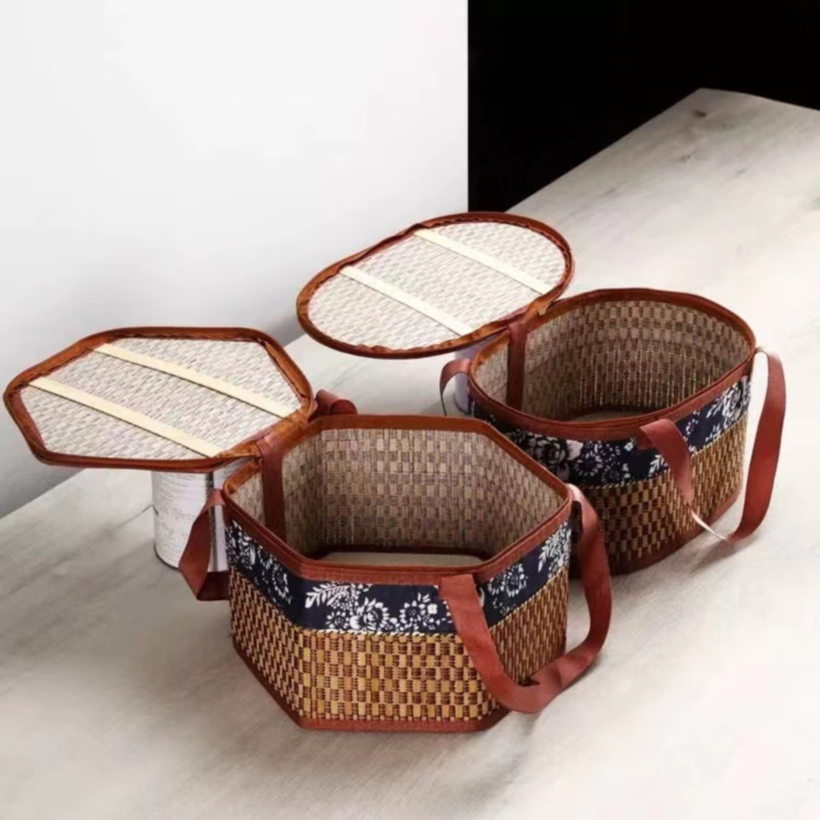 Wicker Basket with Lid,Wicker Picnic Basket with Double Handles,Woven Picnic Storage Rattan Wicker Egg Serving Gift Baskets Food Vintage Organizer Fruit Lid Hyacinth Medium Wicker Basket,Brown Khaki - Image 7