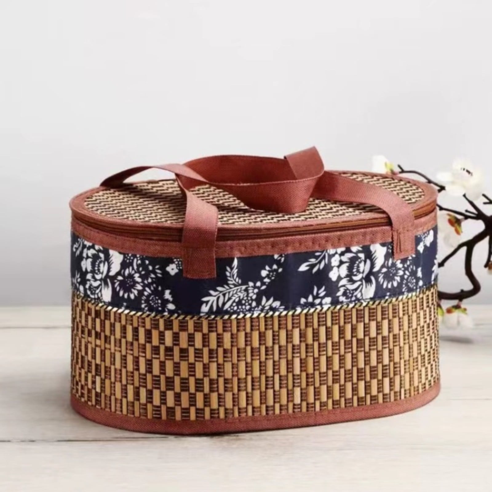 Wicker Basket with Lid,Wicker Picnic Basket with Double Handles,Woven Picnic Storage Rattan Wicker Egg Serving Gift Baskets Food Vintage Organizer Fruit Lid Hyacinth Medium Wicker Basket,Brown Khaki - Image 8