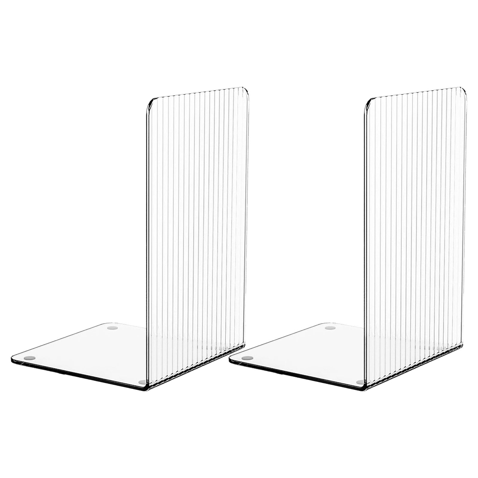 Non-Slip Bookends, Acrylic Book Ends for Shelves Clear Decorative Bookends Non-Skid Heavy Duty Bookend Book Holders/Stoppers (2 Pair/4 Pieces) 5x5x7.3 4.7x4.7x7.3