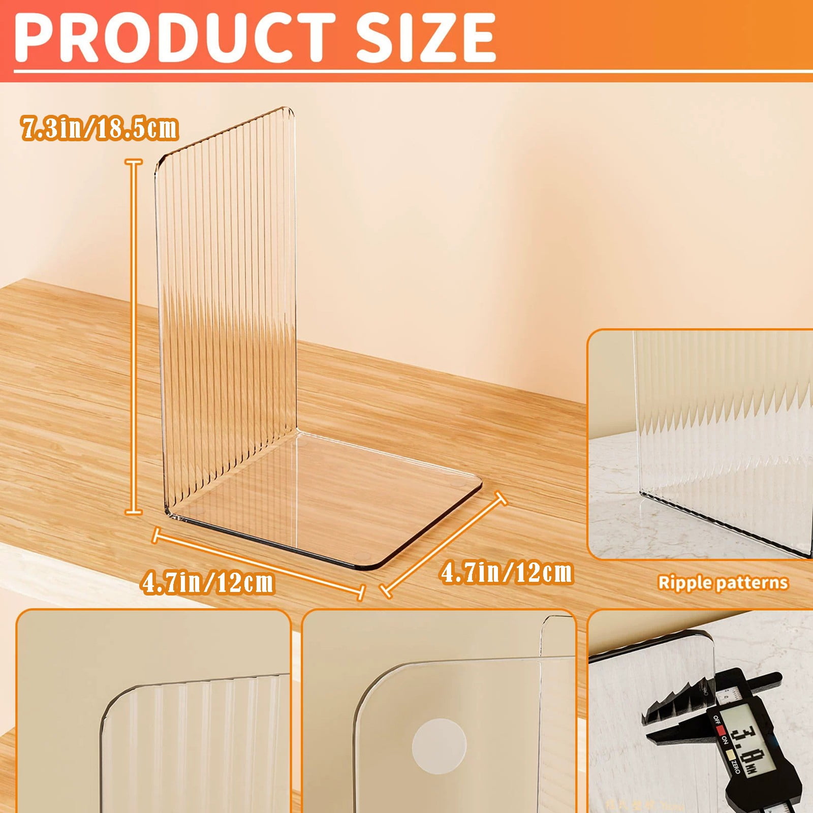 Non-Slip Bookends, Acrylic Book Ends for Shelves Clear Decorative Bookends Non-Skid Heavy Duty Bookend Book Holders/Stoppers (2 Pair/4 Pieces) 5x5x7.3 4.7x4.7x7.3