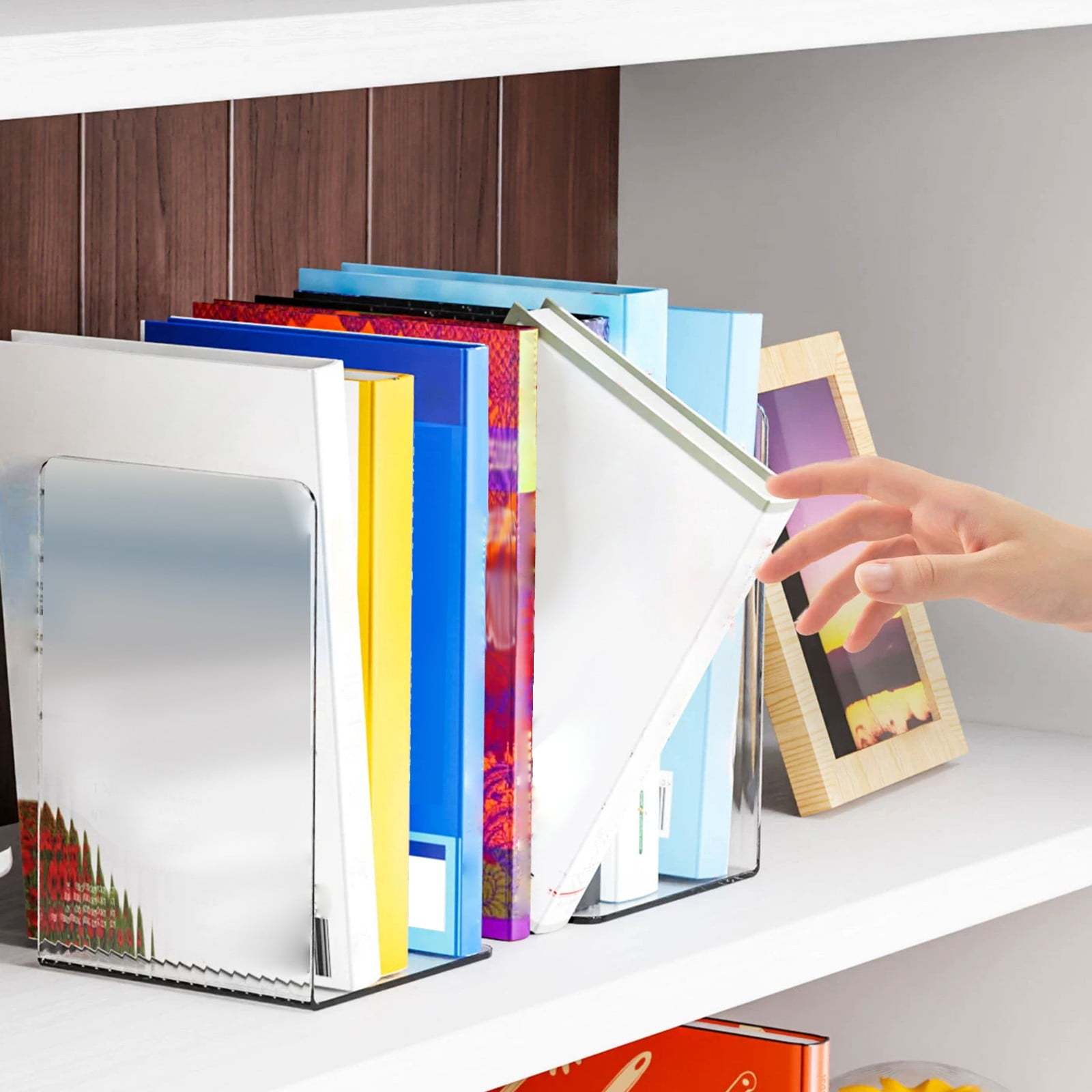 Non-Slip Bookends, Acrylic Book Ends for Shelves Clear Decorative Bookends Non-Skid Heavy Duty Bookend Book Holders/Stoppers (2 Pair/4 Pieces) 5x5x7.3 4.7x4.7x7.3