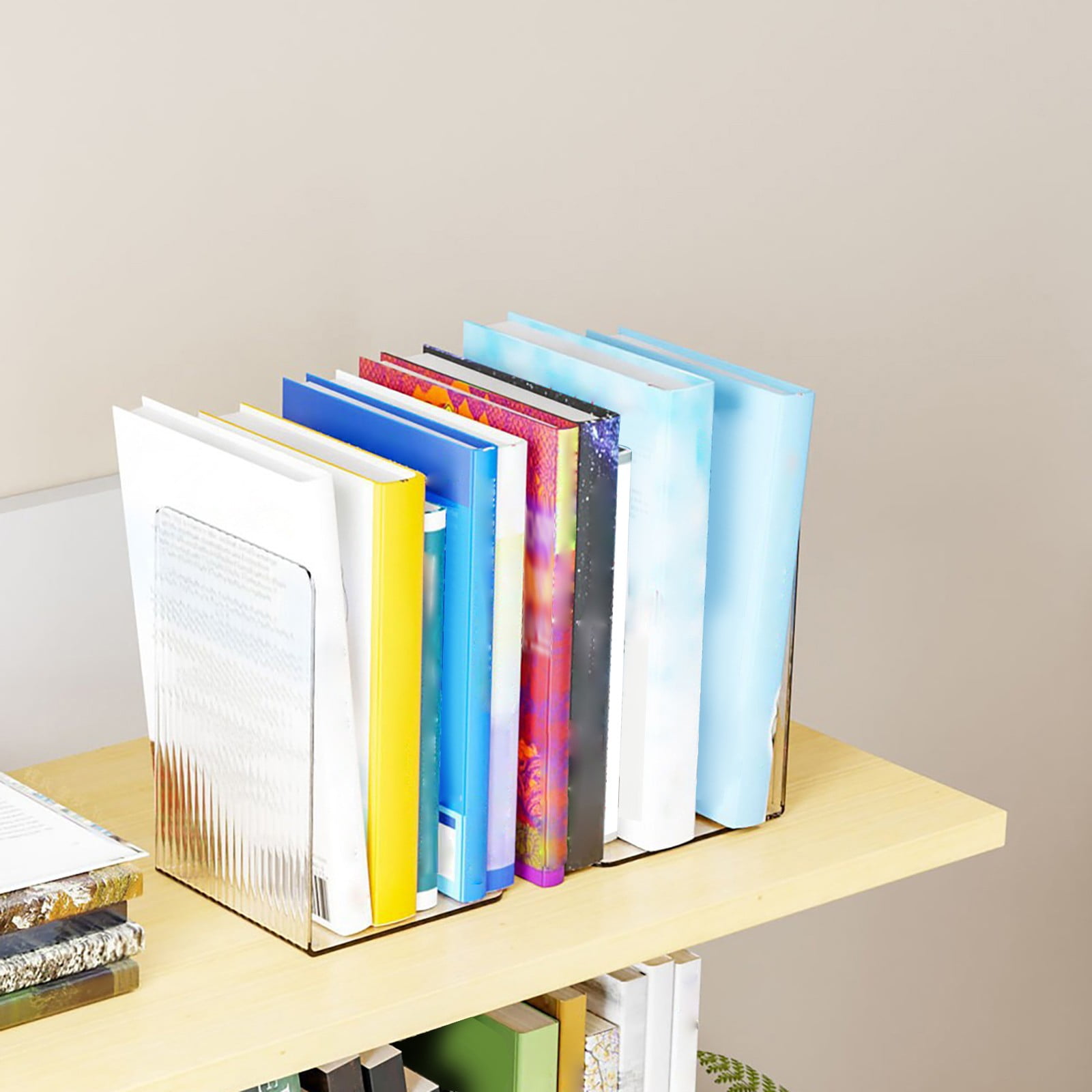 Non-Slip Bookends, Acrylic Book Ends for Shelves Clear Decorative Bookends Non-Skid Heavy Duty Bookend Book Holders/Stoppers (2 Pair/4 Pieces) 5x5x7.3 4.7x4.7x7.3