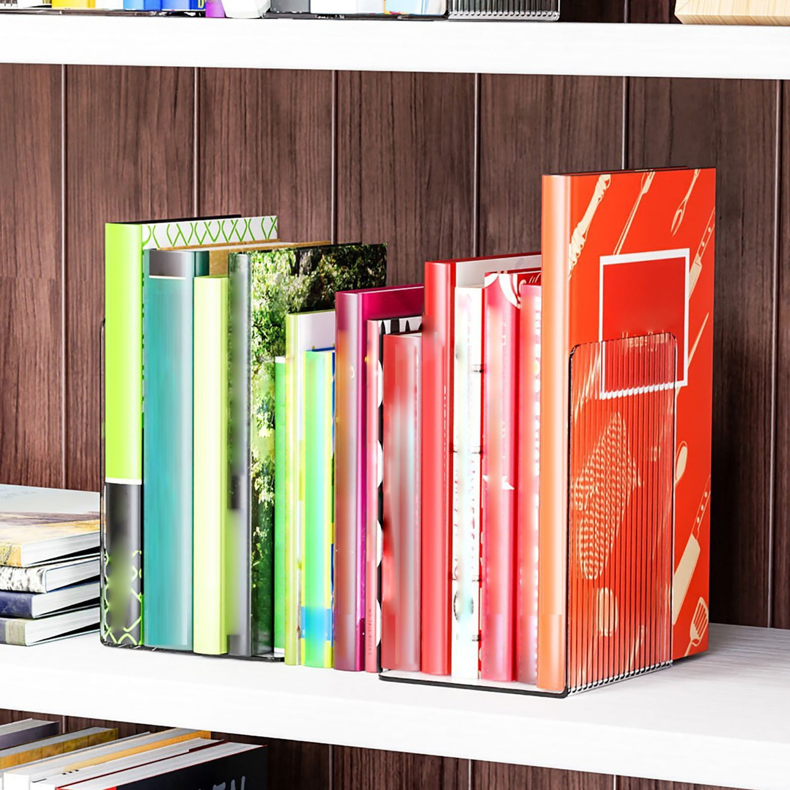 Non-Slip Bookends, Acrylic Book Ends for Shelves Clear Decorative Bookends Non-Skid Heavy Duty Bookend Book Holders/Stoppers (2 Pair/4 Pieces) 5x5x7.3 4.7x4.7x7.3