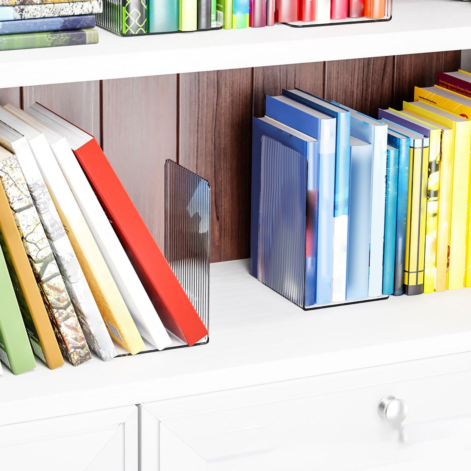 Non-Slip Bookends, Acrylic Book Ends for Shelves Clear Decorative Bookends Non-Skid Heavy Duty Bookend Book Holders/Stoppers (2 Pair/4 Pieces) 5x5x7.3 4.7x4.7x7.3