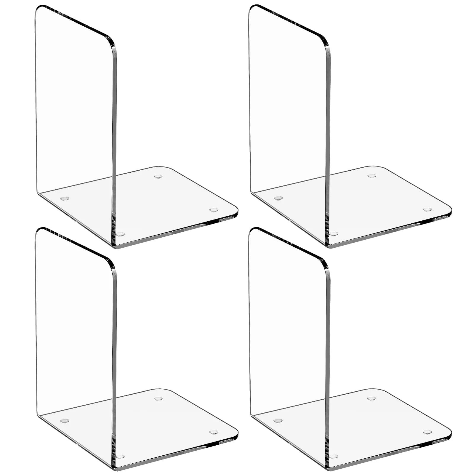 Non-Slip Bookends, Acrylic Book Ends for Shelves Clear Decorative Bookends Non-Skid Heavy Duty Bookend Book Holders/Stoppers (2 Pair/4 Pieces) 5x5x7.3 7.3 X 5 X 5 In Clear - Image 1