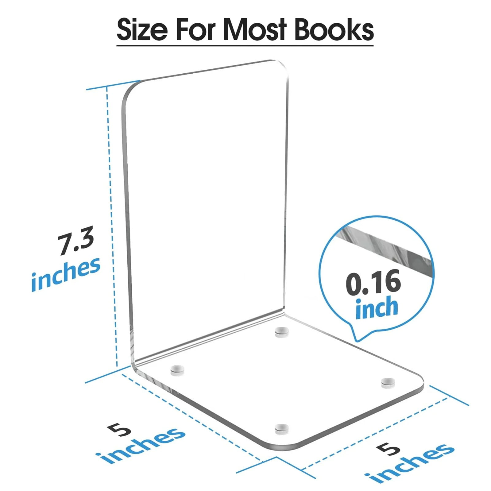 Non-Slip Bookends, Acrylic Book Ends for Shelves Clear Decorative Bookends Non-Skid Heavy Duty Bookend Book Holders/Stoppers (2 Pair/4 Pieces) 5x5x7.3 7.3 X 5 X 5 In Clear - Image 3