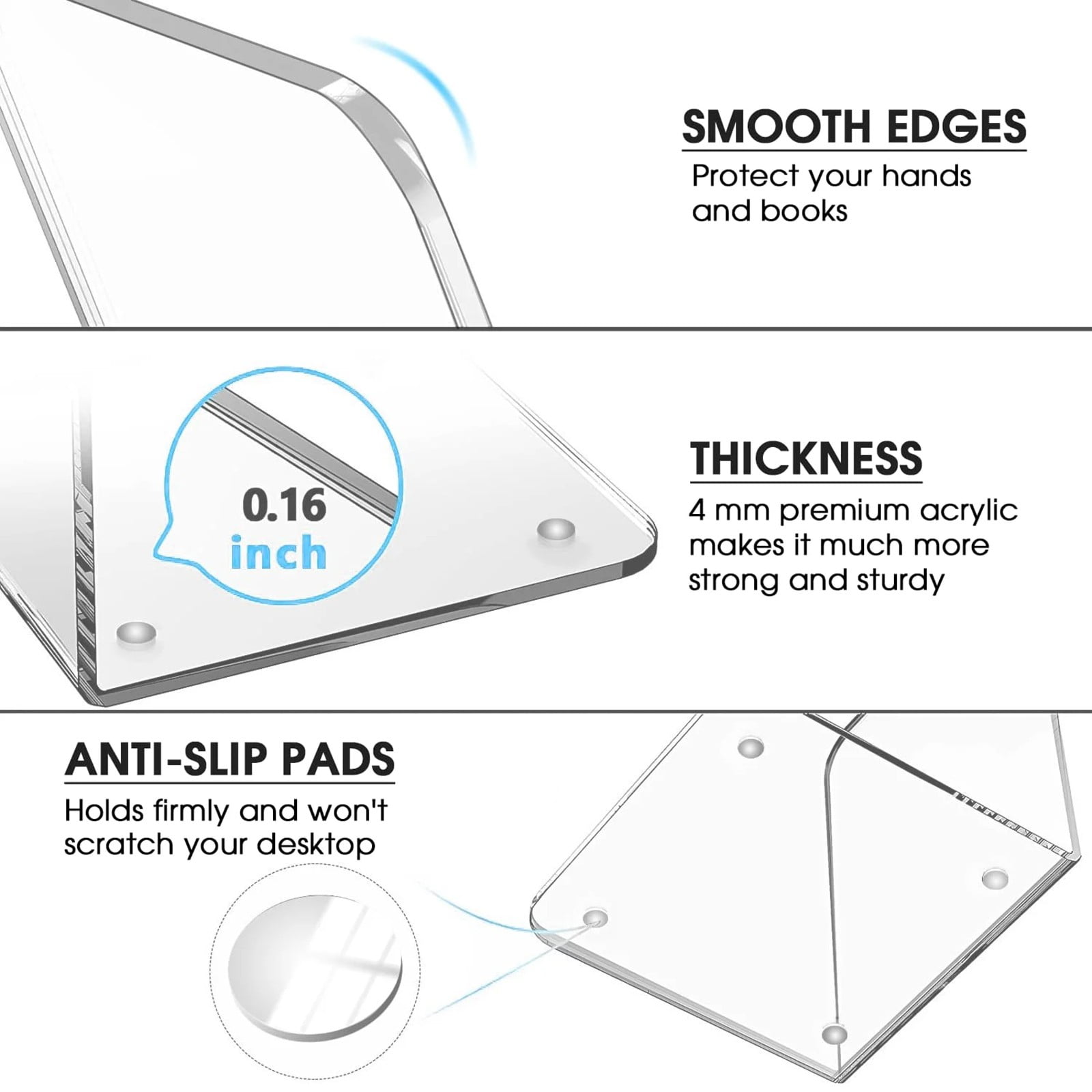 Non-Slip Bookends, Acrylic Book Ends for Shelves Clear Decorative Bookends Non-Skid Heavy Duty Bookend Book Holders/Stoppers (2 Pair/4 Pieces) 5x5x7.3 7.3 X 5 X 5 In Clear - Image 5