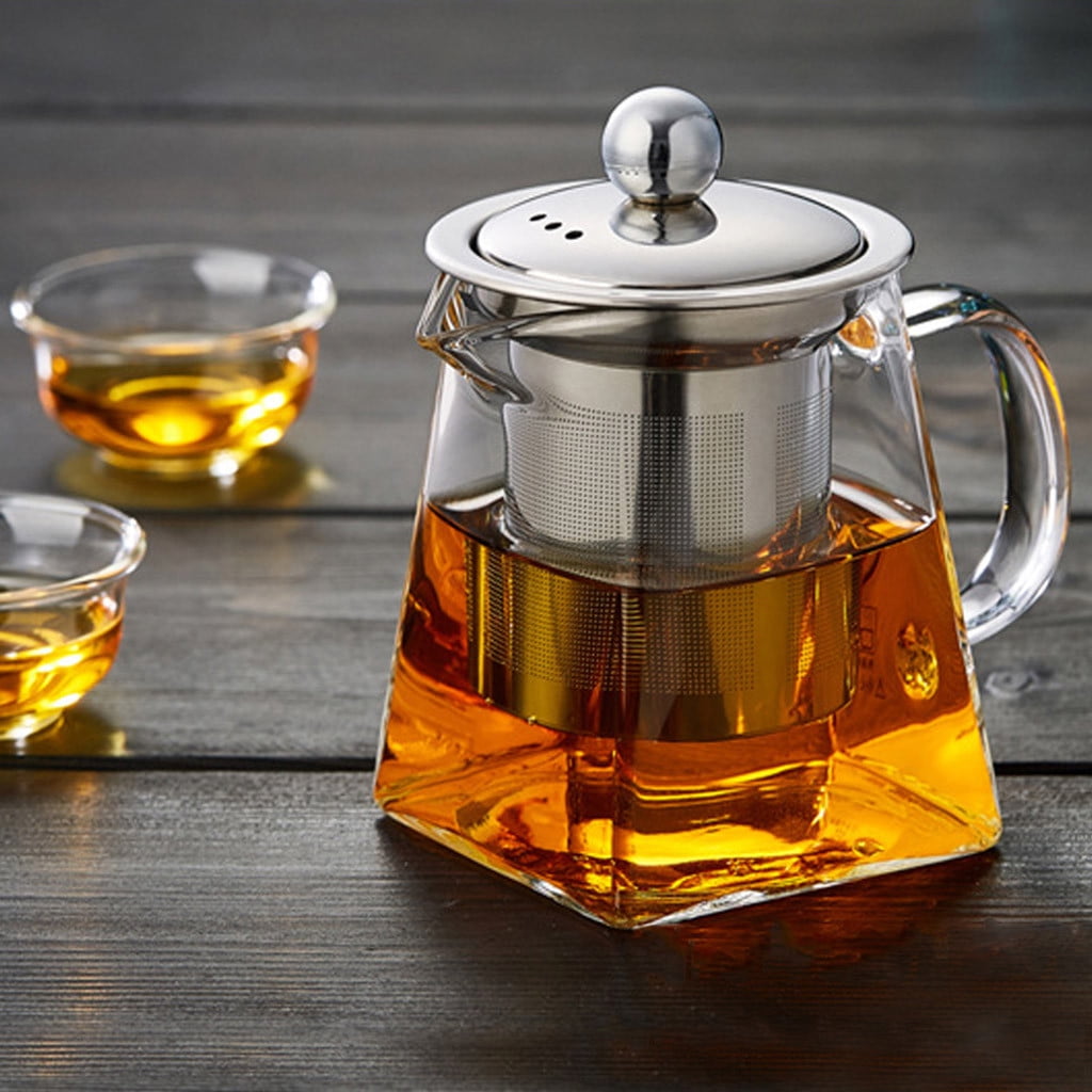 Glass Teapot with Stainless Steel Infuser & Lid, Borosilicate Glass Tea Kettle Stovetop Safe, Blooming & Loose Leaf Teapot,Glass Square Pot (350ML/12oz) 350ML/12oz Clear - Image 1
