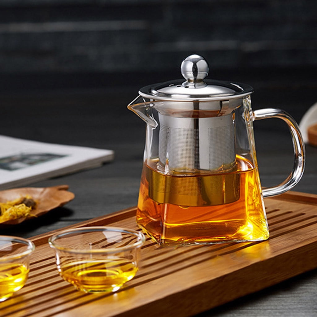 Glass Teapot with Stainless Steel Infuser & Lid, Borosilicate Glass Tea Kettle Stovetop Safe, Blooming & Loose Leaf Teapot,Glass Square Pot (350ML/12oz) 350ML/12oz Clear - Image 2