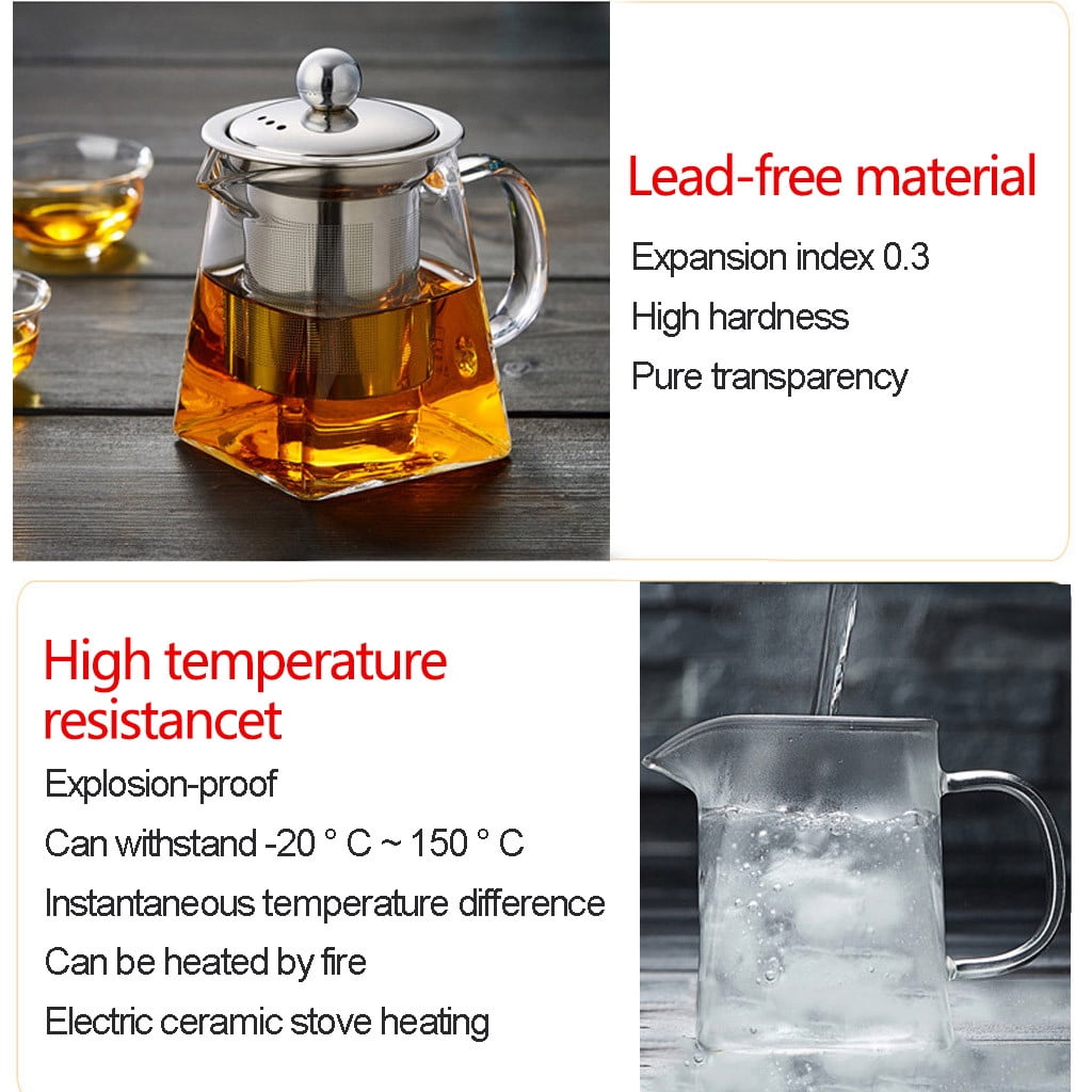 Glass Teapot with Stainless Steel Infuser & Lid, Borosilicate Glass Tea Kettle Stovetop Safe, Blooming & Loose Leaf Teapot,Glass Square Pot (350ML/12oz) 350ML/12oz Clear - Image 5