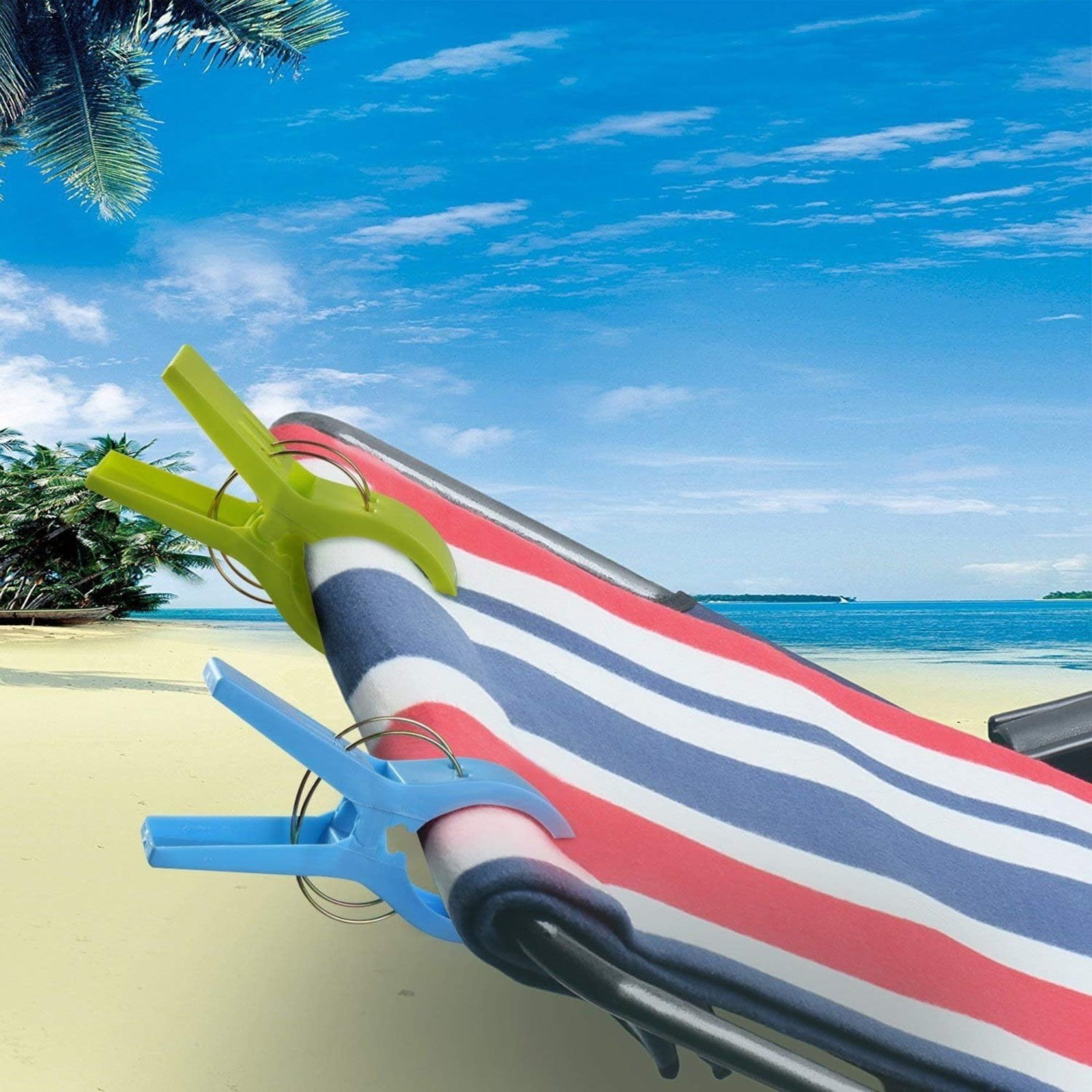 Beach Towel Clips, Colour Beach Clips, Towel Clips for Beach Chairs Cruise, Heavy Duty Clothes Pins-Keep Your Towel from Blowing Away, Beach Accessories for Vacation, Set of 4, 3.34x4.72 3.34