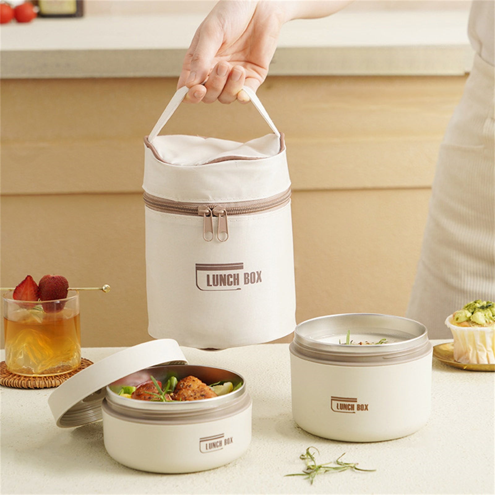 Thermo Food Jar for Hot Food Adults Soup Thermo Lunch Containers Wide Mouth Vacuum Insulated Stainless Steel Leakproof Bento Box– Leak-Proof Single Compartment,BPA-Free(Brown,4.5x4.5x2.6
