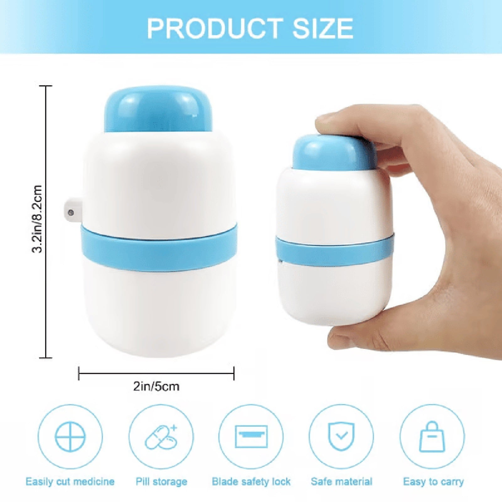 3-in-1 Pill Crusher and Pill Cutter with Storage Compartment for Tablets, Pill Grinder Fine Powder, Pill Cutter Splitter for Small or Large Pills, 1.57x2.36 2.0