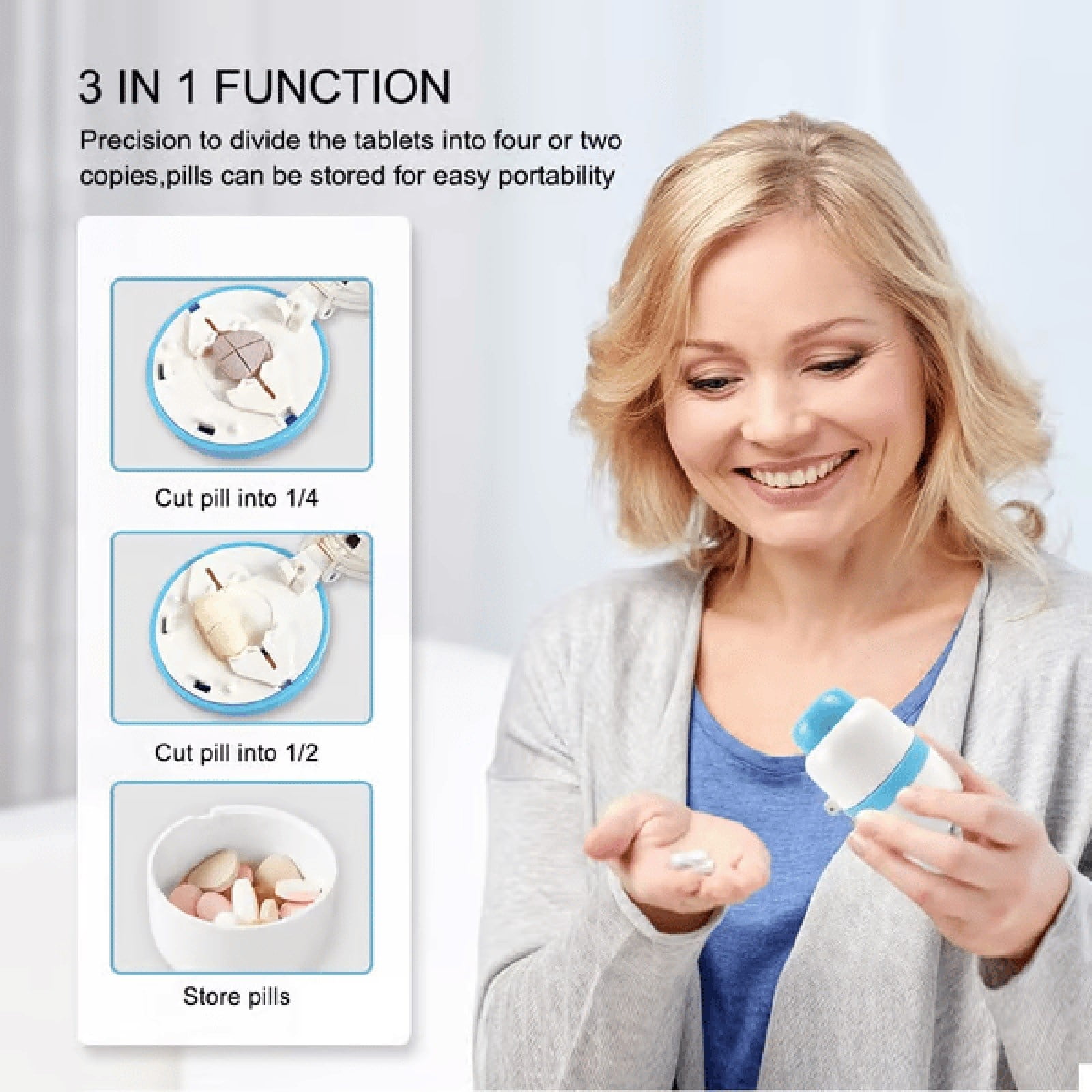 3-in-1 Pill Crusher and Pill Cutter with Storage Compartment for Tablets, Pill Grinder Fine Powder, Pill Cutter Splitter for Small or Large Pills, 1.57x2.36 2.0