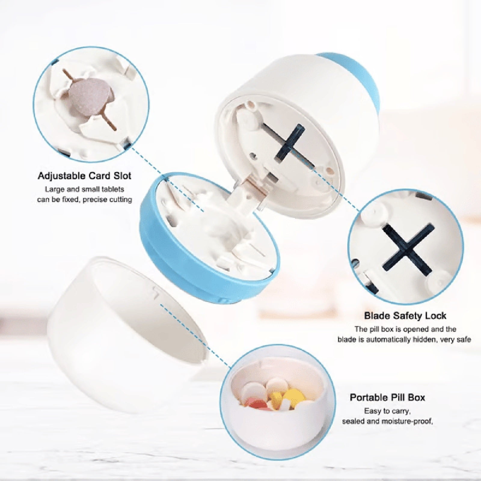 3-in-1 Pill Crusher and Pill Cutter with Storage Compartment for Tablets, Pill Grinder Fine Powder, Pill Cutter Splitter for Small or Large Pills, 1.57x2.36 2.0