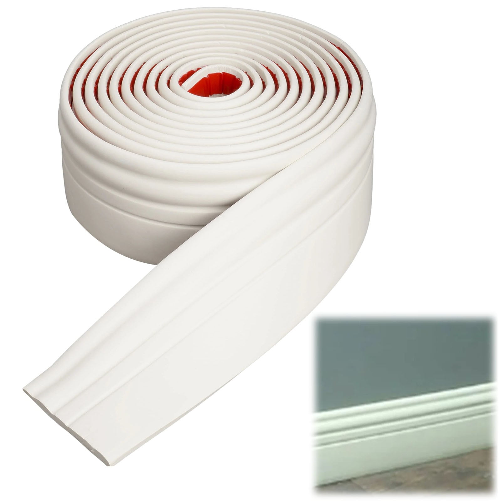 Flexible Wall Base Moulding Trim, Peel and Stick Rubber Baseboard Molding, 3.86 Inch x 16.4 Feet Self-Adhesive Vinyl Wall Base Cove Base (Creamy White) 3.86 Inch x 16.4 Feet White - Image 1