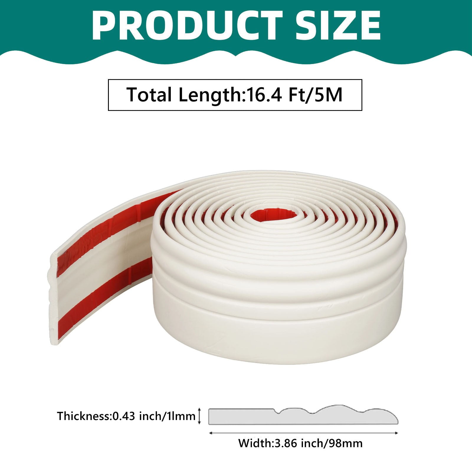 Flexible Wall Base Moulding Trim, Peel and Stick Rubber Baseboard Molding, 3.86 Inch x 16.4 Feet Self-Adhesive Vinyl Wall Base Cove Base (Creamy White) 3.86 Inch x 16.4 Feet White - Image 2