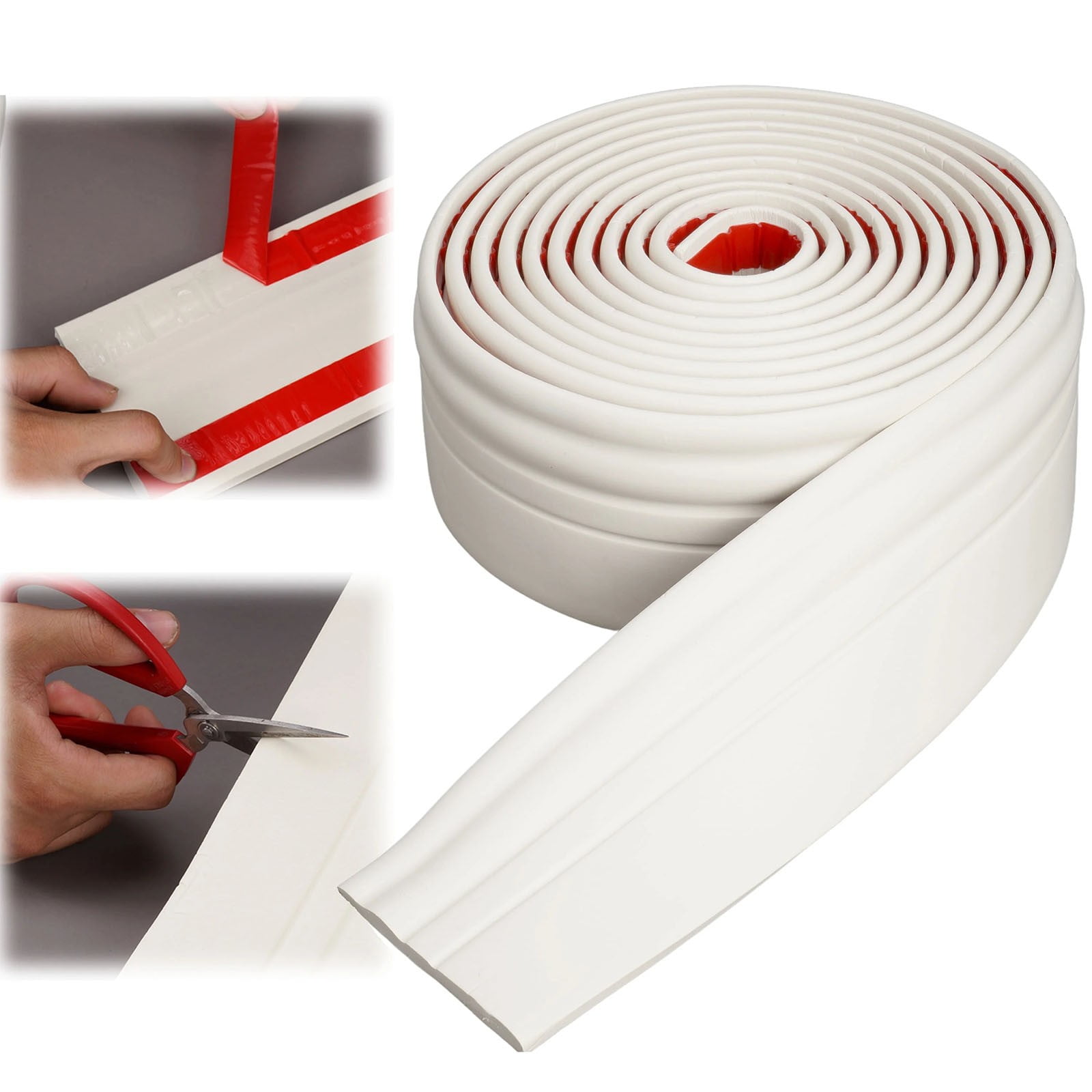 Flexible Wall Base Moulding Trim, Peel and Stick Rubber Baseboard Molding, 3.86 Inch x 16.4 Feet Self-Adhesive Vinyl Wall Base Cove Base (Creamy White) 3.86 Inch x 16.4 Feet White - Image 3