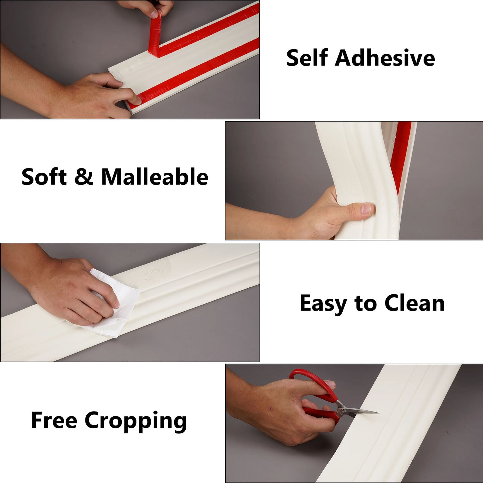 Flexible Wall Base Moulding Trim, Peel and Stick Rubber Baseboard Molding, 3.86 Inch x 16.4 Feet Self-Adhesive Vinyl Wall Base Cove Base (Creamy White) 3.86 Inch x 16.4 Feet White - Image 8