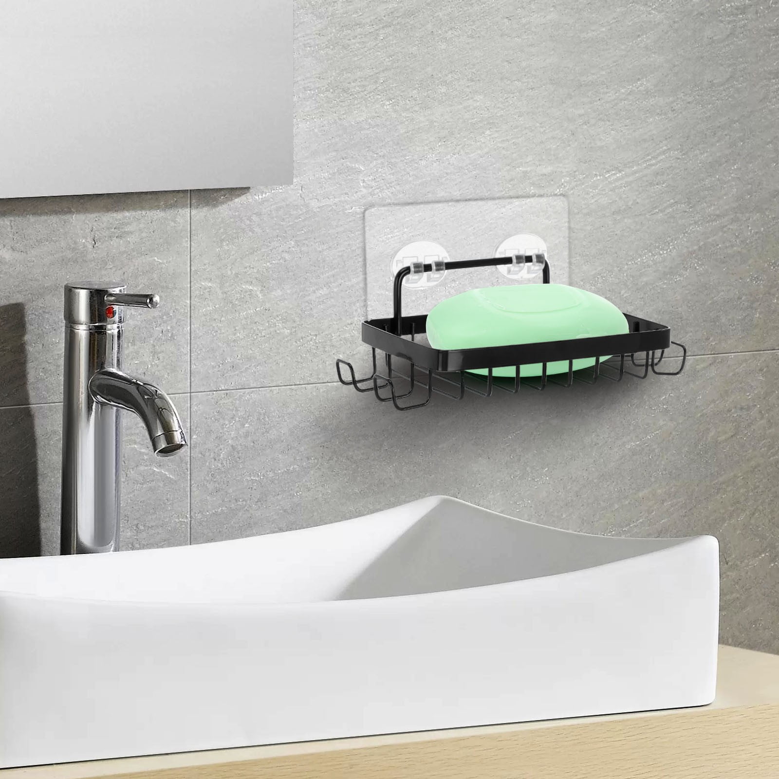 Shower Soap Holder with 4 Hooks, Stainless Steel Adhesive Soap Dish, Wall Mounted Draining Soap Holder for Shower, Bathroom, & Kitchen, Bar Soap Holder & Razor Hanger, 6.69x3.35x0.98 6.69