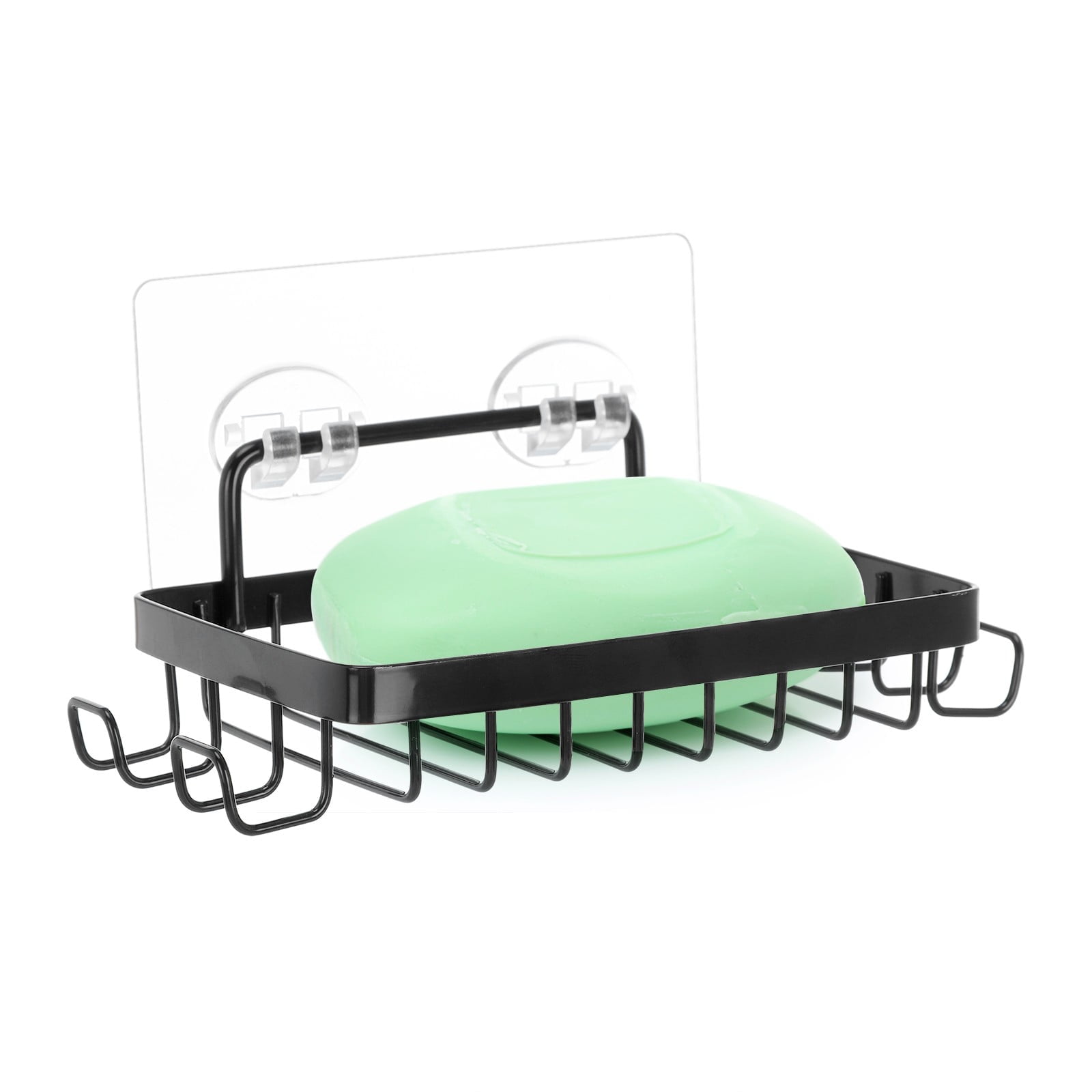 Shower Soap Holder with 4 Hooks, Stainless Steel Adhesive Soap Dish, Wall Mounted Draining Soap Holder for Shower, Bathroom, & Kitchen, Bar Soap Holder & Razor Hanger, 6.69x3.35x0.98 6.69