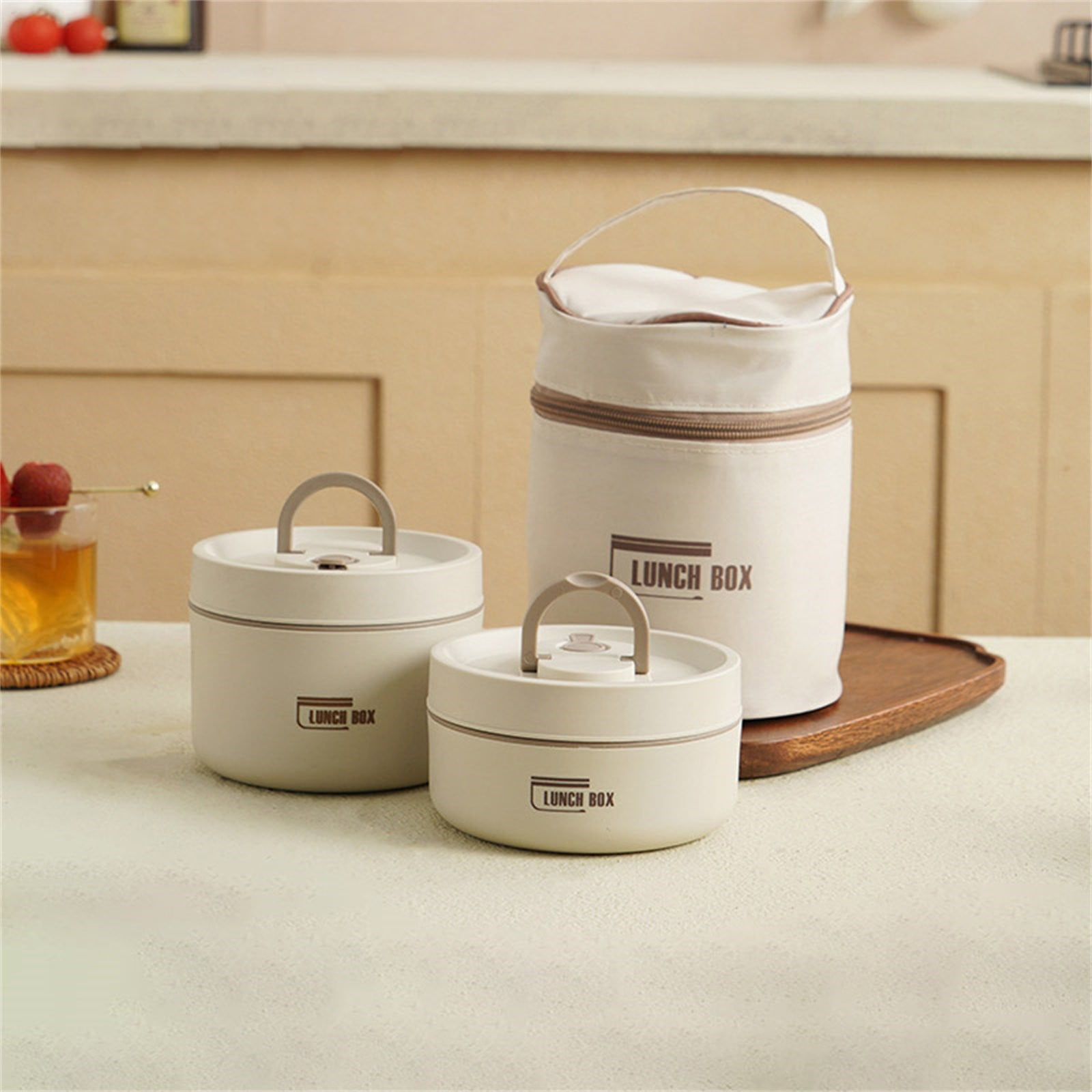 Home Portable Insulated Bento Lunch Box Set for Adult, 4Sizes Vacuum lunch box, to Keep Food Warm or Cool, Thermal Food Containers for Fruits and Sauces, Durable and Leak-Proof(Brown,4.5x4.5x3.6