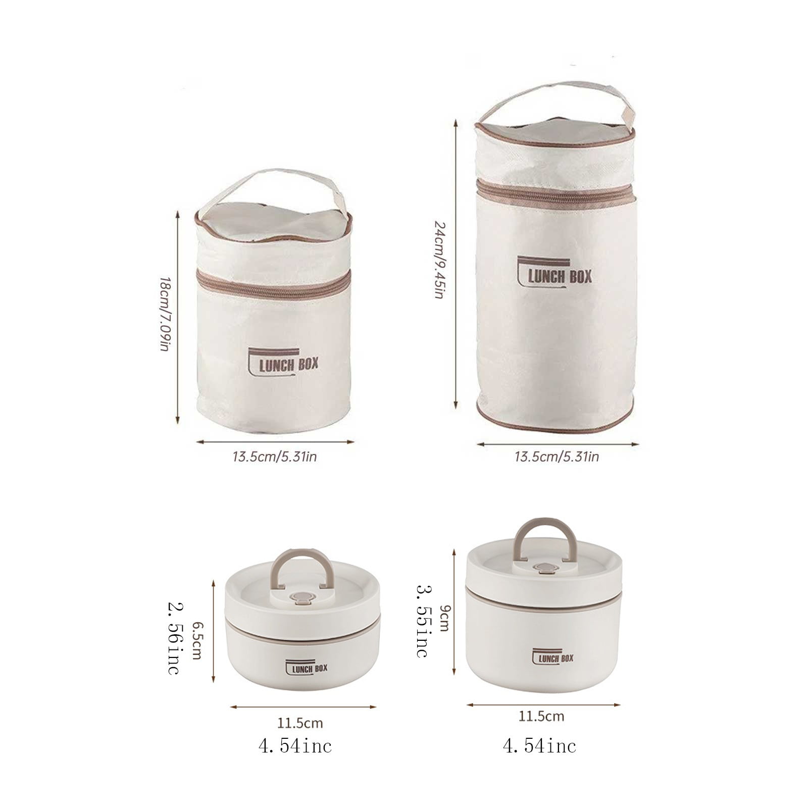 Home Portable Insulated Bento Lunch Box Set for Adult, 4Sizes Vacuum lunch box, to Keep Food Warm or Cool, Thermal Food Containers for Fruits and Sauces, Durable and Leak-Proof(Brown,4.5x4.5x3.6