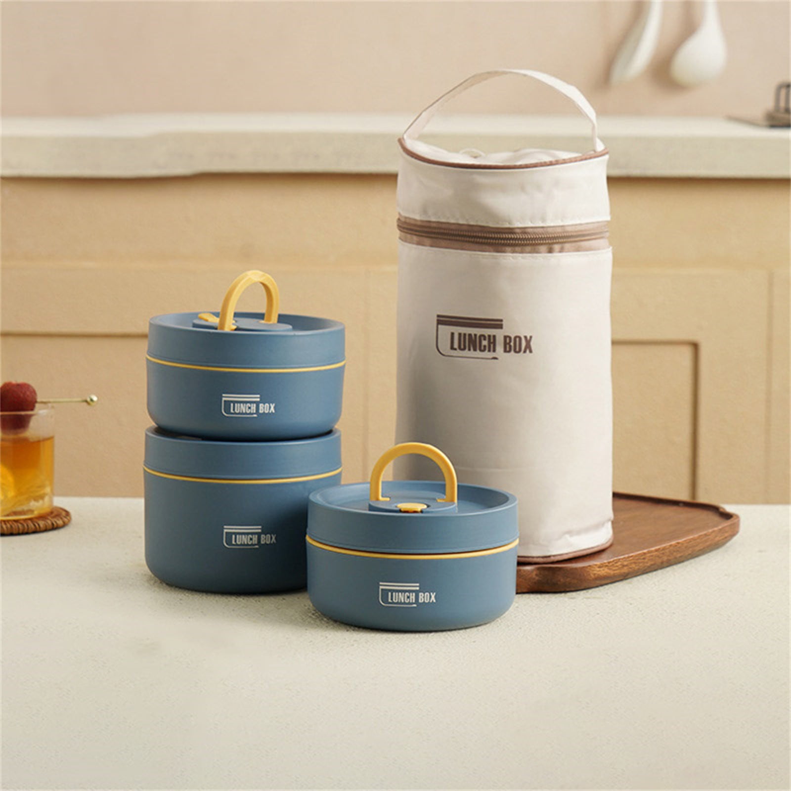 Home Portable Insulated Bento Lunch Box Set for Adult, 4Sizes Vacuum lunch box, to Keep Food Warm or Cool, Thermal Food Containers for Fruits and Sauces, Durable and Leak-Proof(Brown,4.5x4.5x3.6