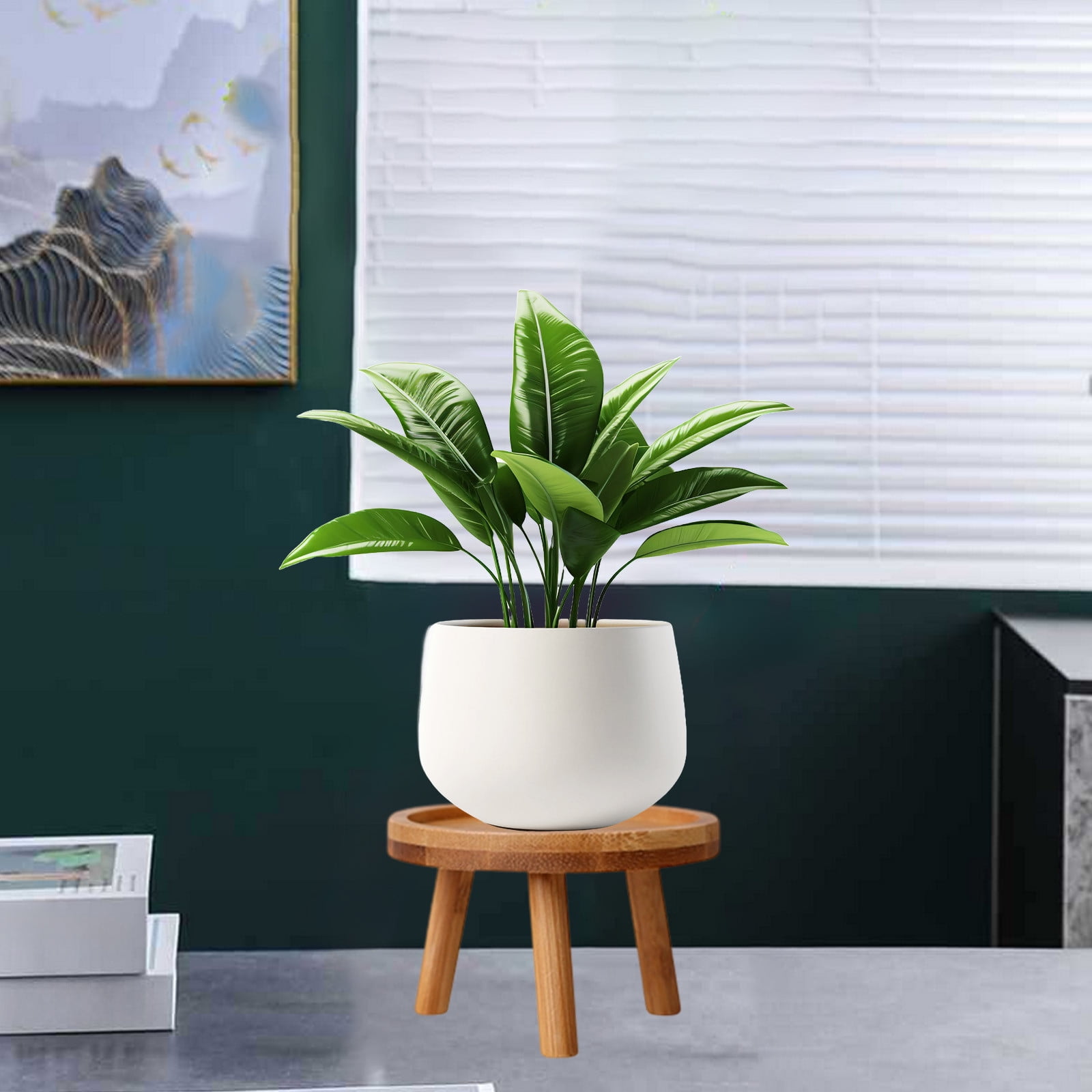 Wood Plant Stands Indoor,Mid-Century Modern Single Plant Stand for 3-12 Inch Pots,Tall Plant Stool for Large Plants,Perfect for Living Room,Balcony,and Office Beige - Image 2