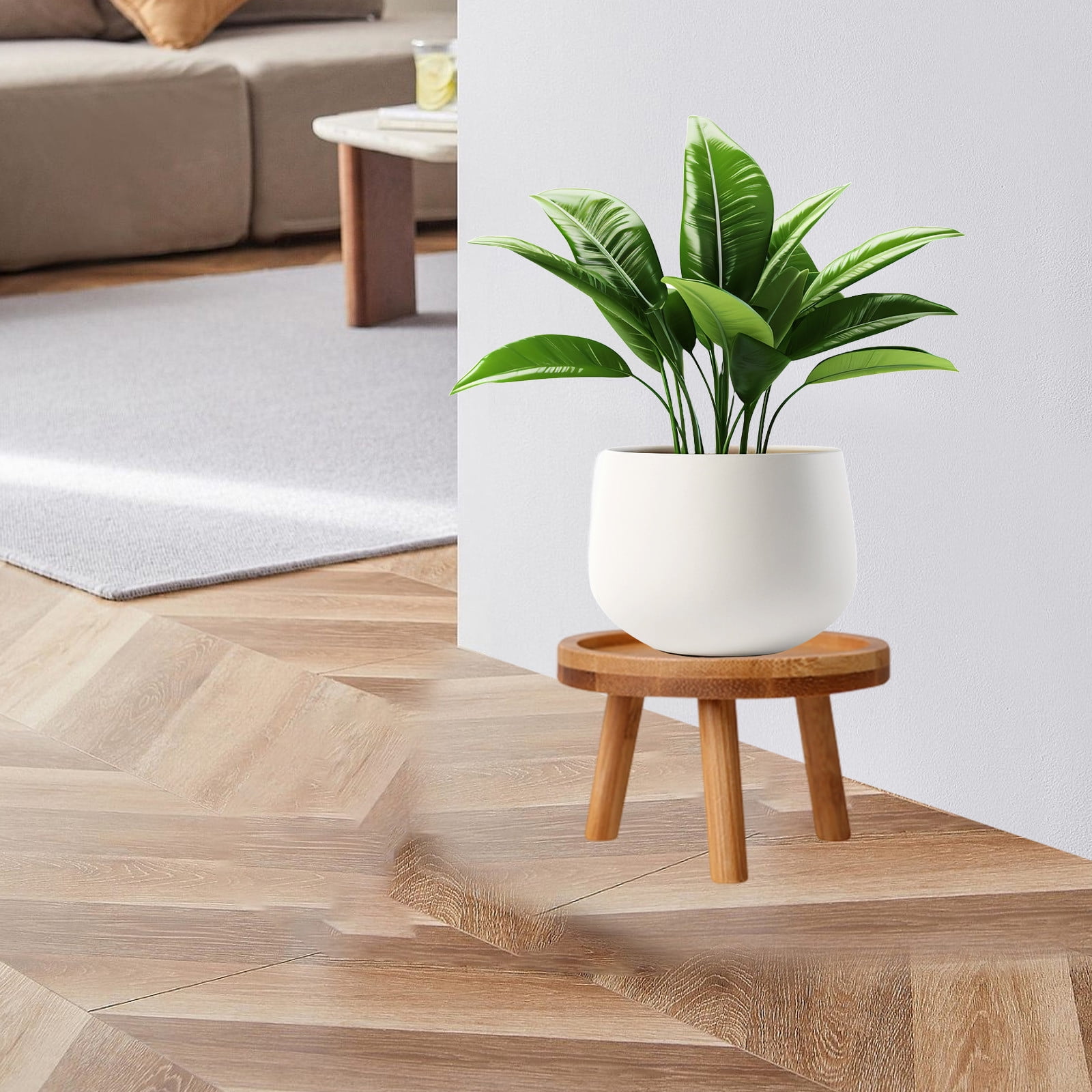Wood Plant Stands Indoor,Mid-Century Modern Single Plant Stand for 3-12 Inch Pots,Tall Plant Stool for Large Plants,Perfect for Living Room,Balcony,and Office Beige - Image 5