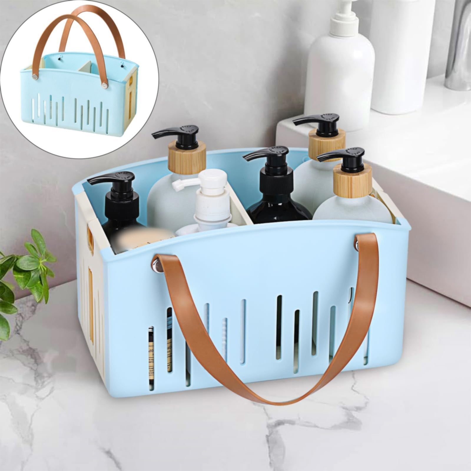 Cotton Woven Basket with PU Leather Handle, Clothes Toys Candy Gifts Cotton Rope Organizer, Living Room Basket Bathroom Shower Storage Laundry Basket, Dog Cat Bed, Fall Basket, 11.02x8.66x4.33 11.02